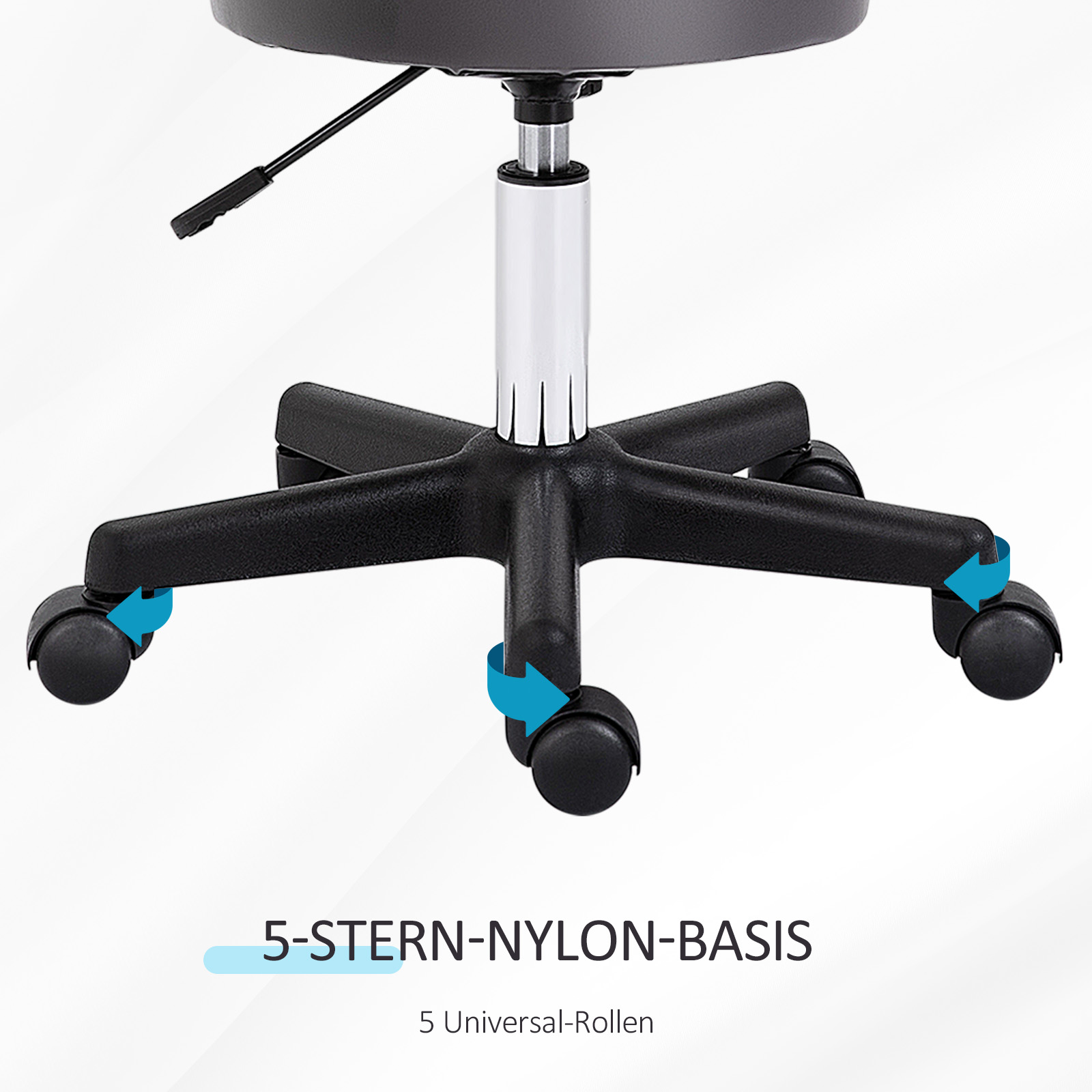 Salonhocker, höhenverstellbar, ergonomisch, 360° drehbar, 5 Rollen, synthetischer Bezug, Grau