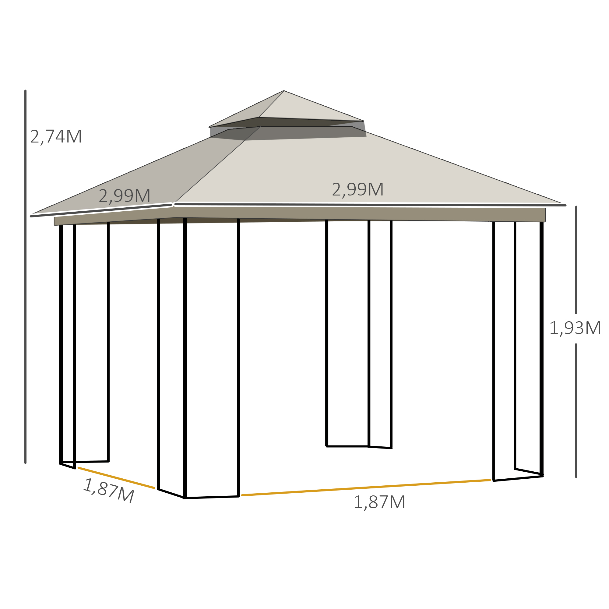 Gartenpavillon mit Doppeldach Pavillon Gartenzelt Festzelt Partyzelt mit 4 x Seitenwand Metall+Polyester Beige 2,99 x 2,99 x 2,74 m