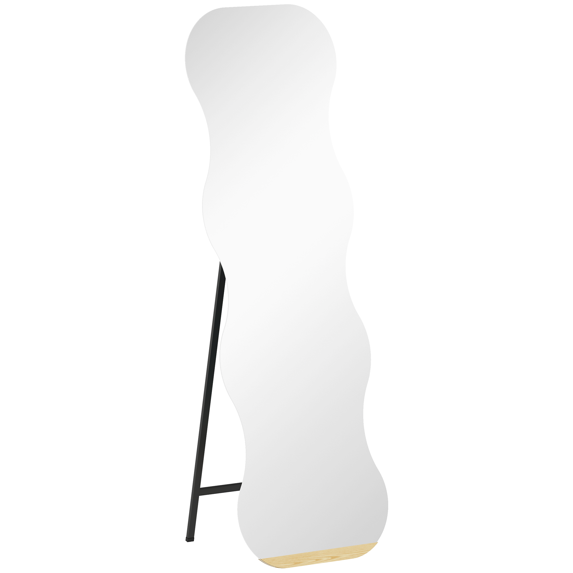 Ganzkörperspiegel ohne Rahmen, Holzbasis, flexibel platzierbar, Wellenform, Schwarz