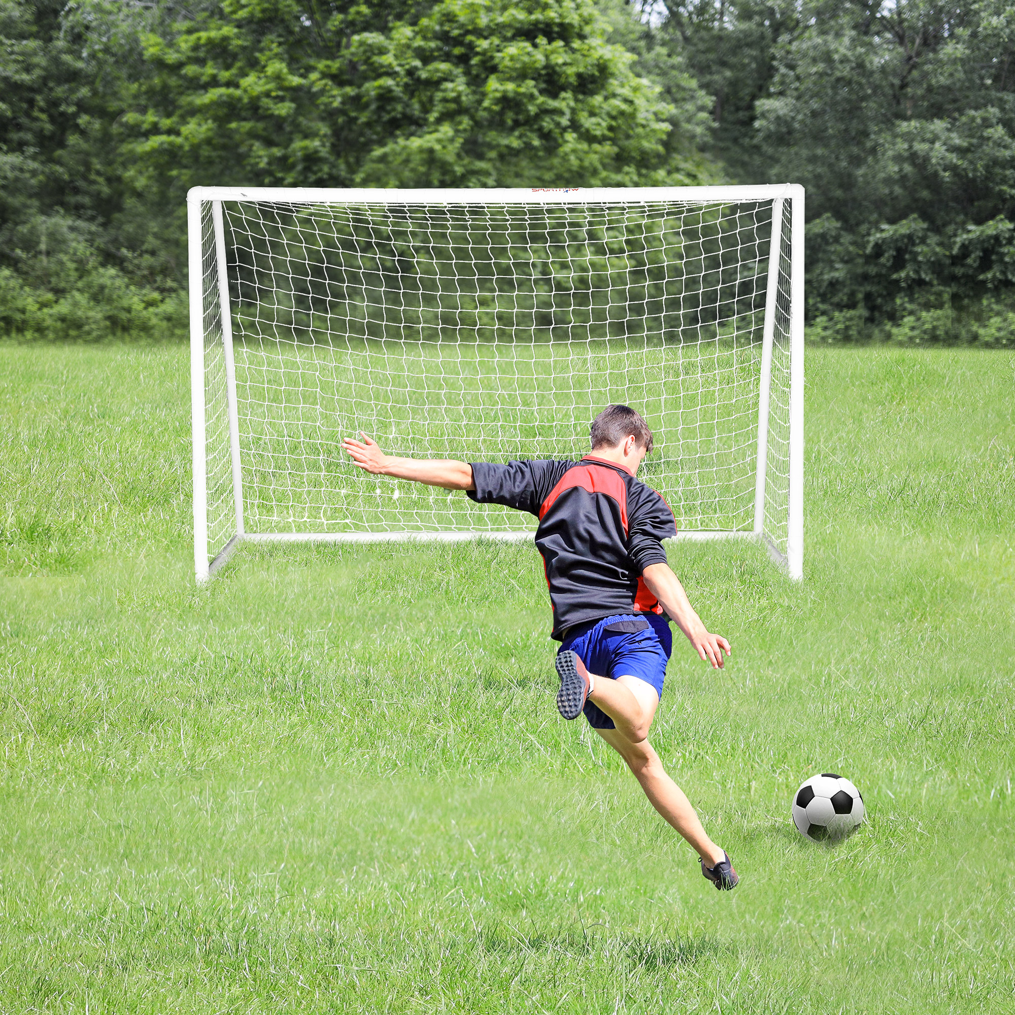 Fußballtor, robustes Netz, Kunststoff-Rahmen, Heringe, 300L x 120B x 200H cm, Weiß