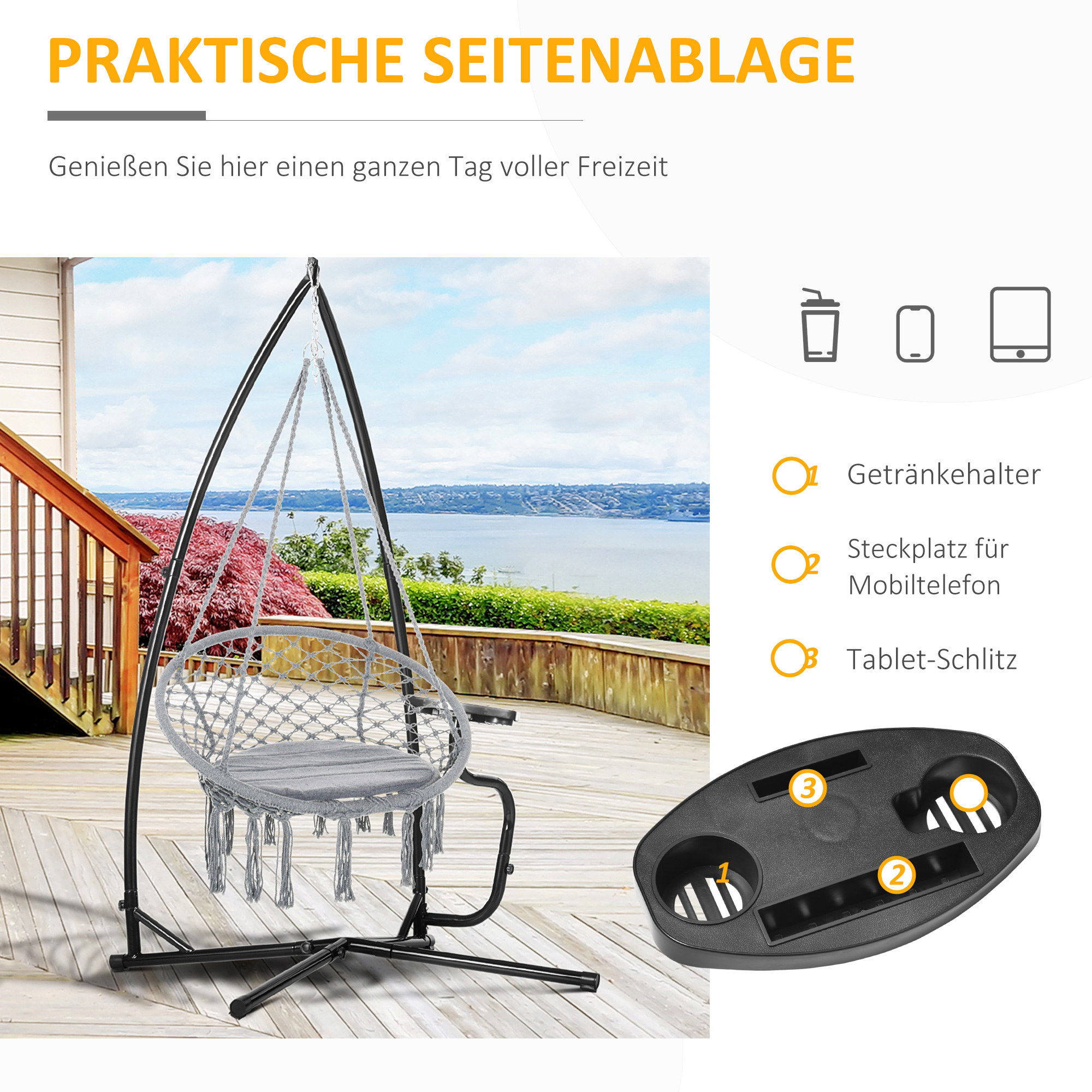 Gestell für Hängesessel in X-Form Metall Ständer mit Federhaken Tablett Sockel bis 120kg Schwarz