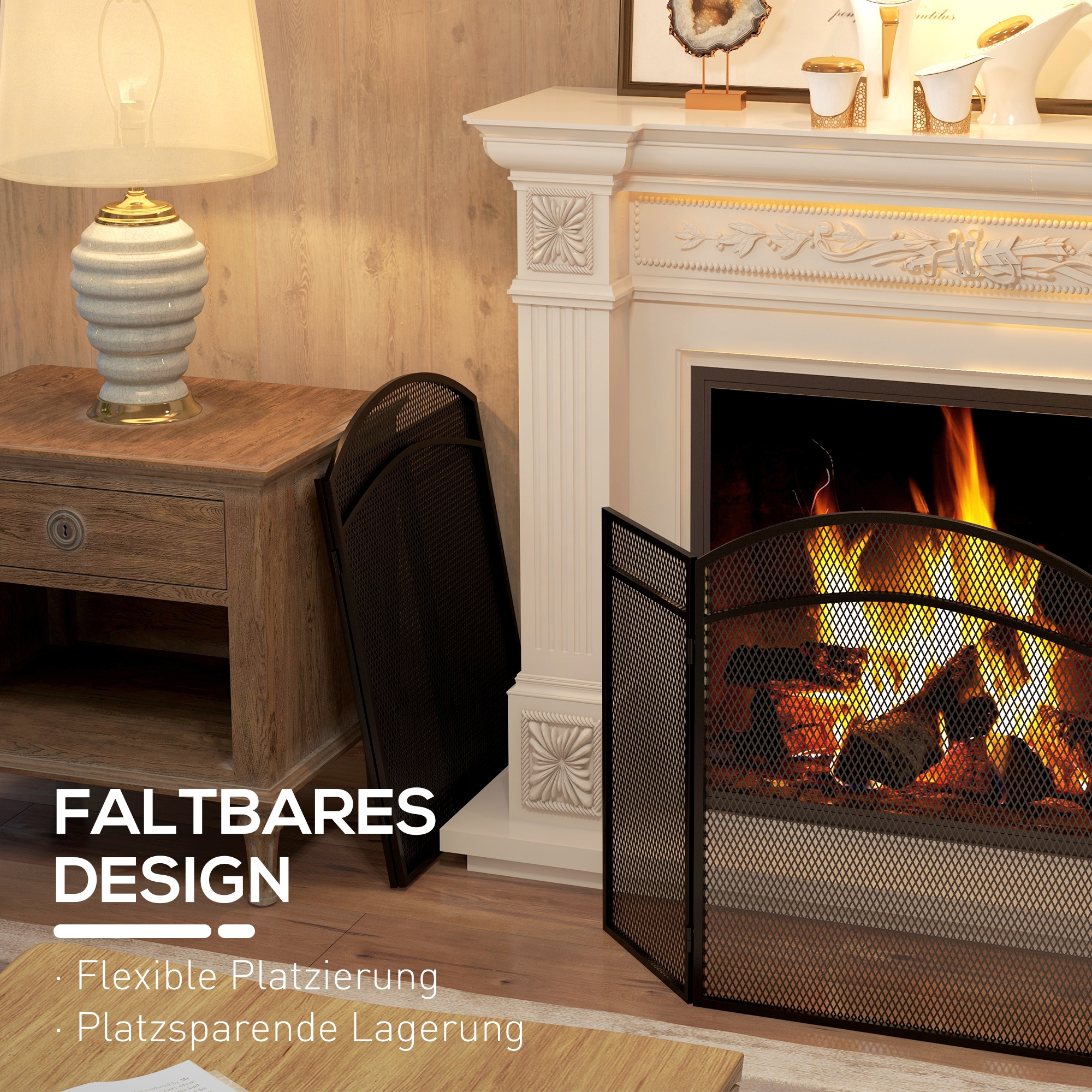 Funkenschutz für Kamine, eleganter Funkenfänger, faltbar, beschichtet, Schwarz, 96 x 60 cm