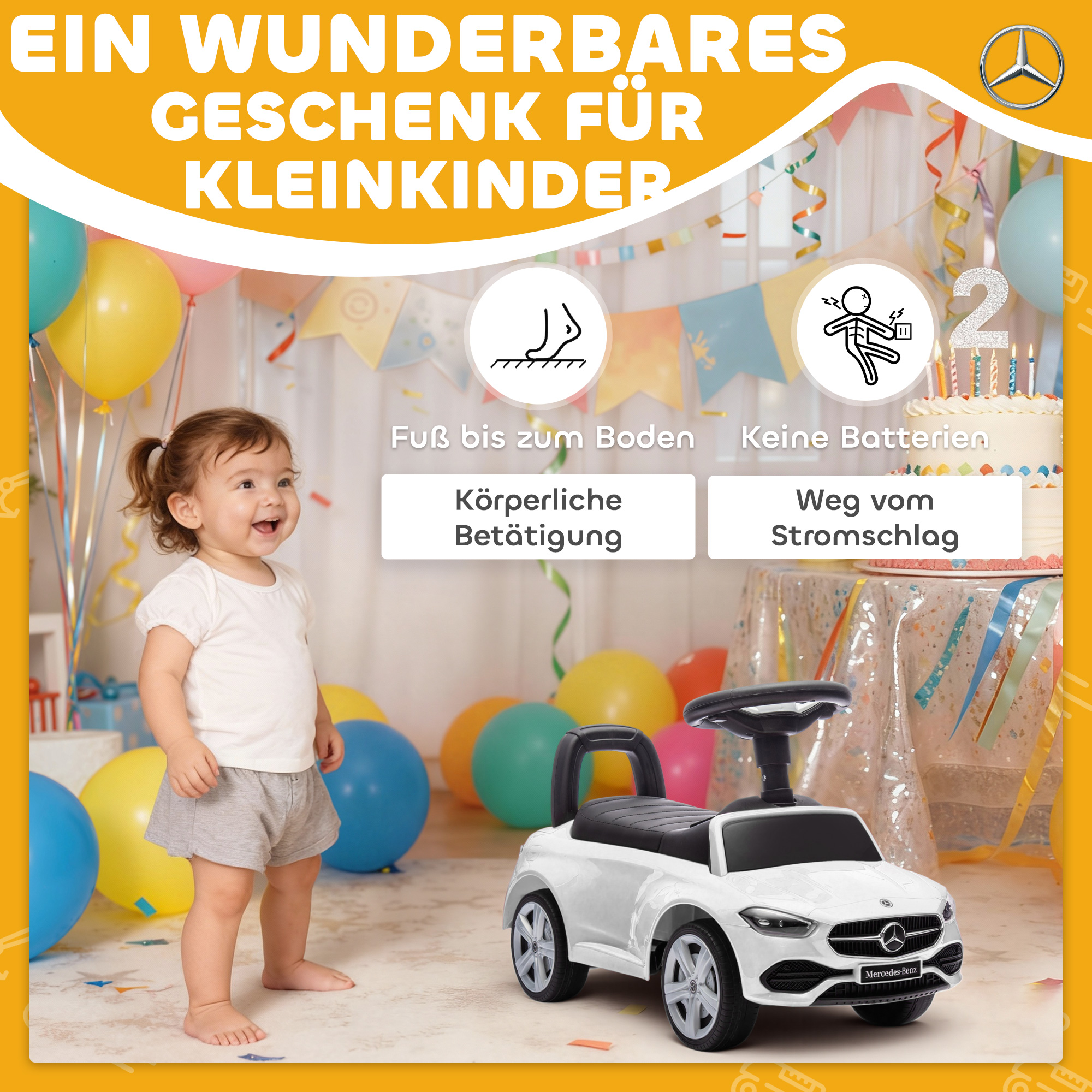 Mercedes-Benz C-Class Rutschauto mit Hupe, Motorgeräuschen, Stauraum, für Kinder 18-36 Monate, Weiß