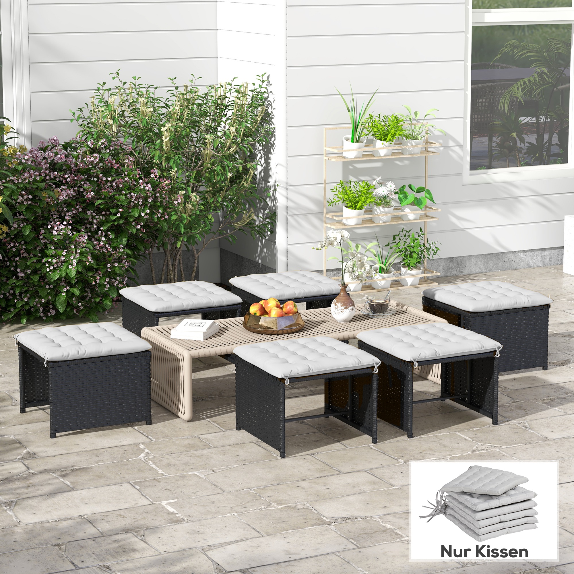 Gartenstuhauflage Sitzpolster Gartenpolster, mit Steppung, 40 x 40 x 4 cm, Hellgrau