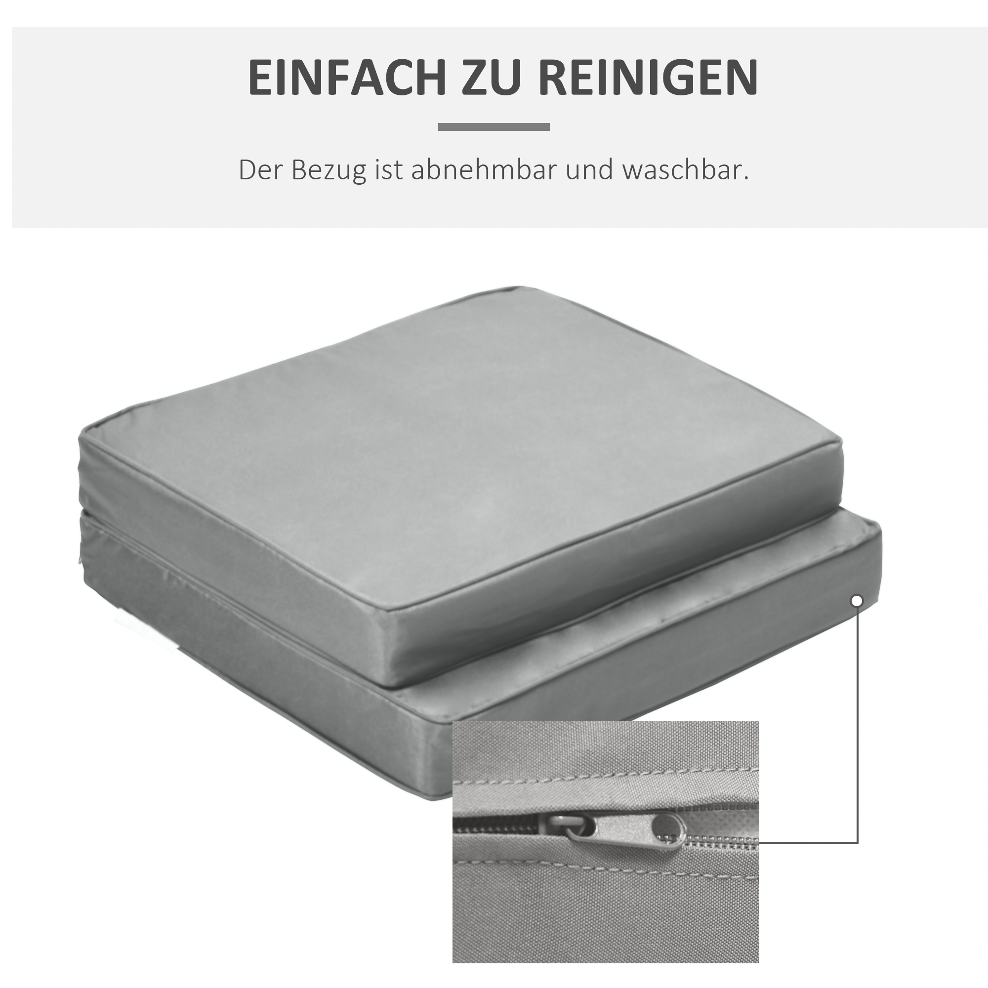 2 teilige Sitzkissen, 56 x 52 cm Stuhlkissen mit Reißverschluss, Stoffbezug, 7cm dick Polsterauflage, waschbar Hellgrau