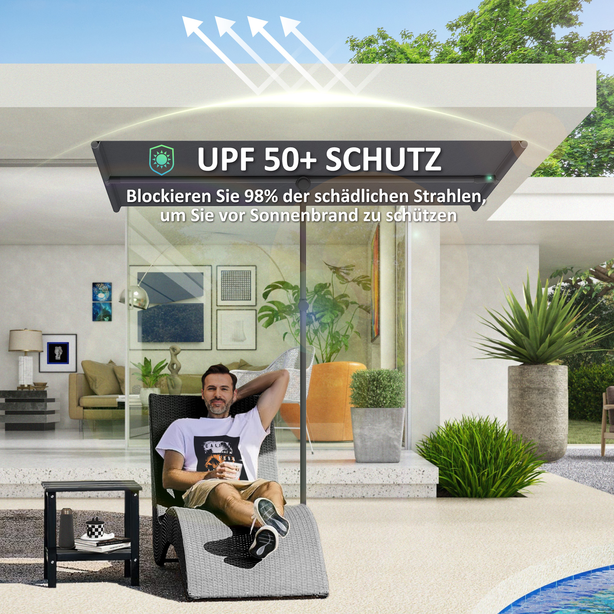 Sonnenschirm 180 Grad drehbar Höhenverstellbar Gartenschirm mit Aluminium-Mast 150x205cm Dunkelgrau