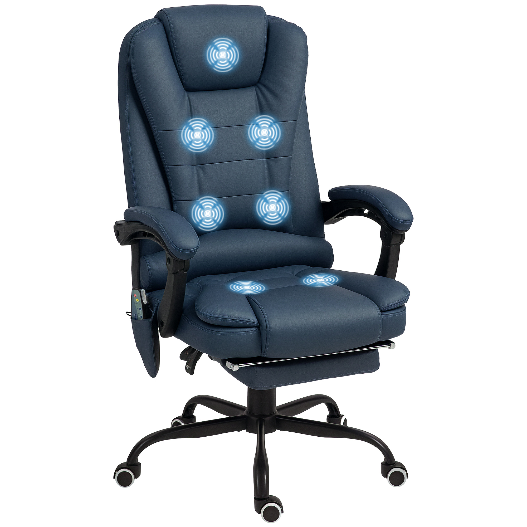 Massage-Bürostuhl, 7 Vibrationspunkte, verstellbare Fußstütze & Lehne, bis 120 kg, Lederoptik, Blau