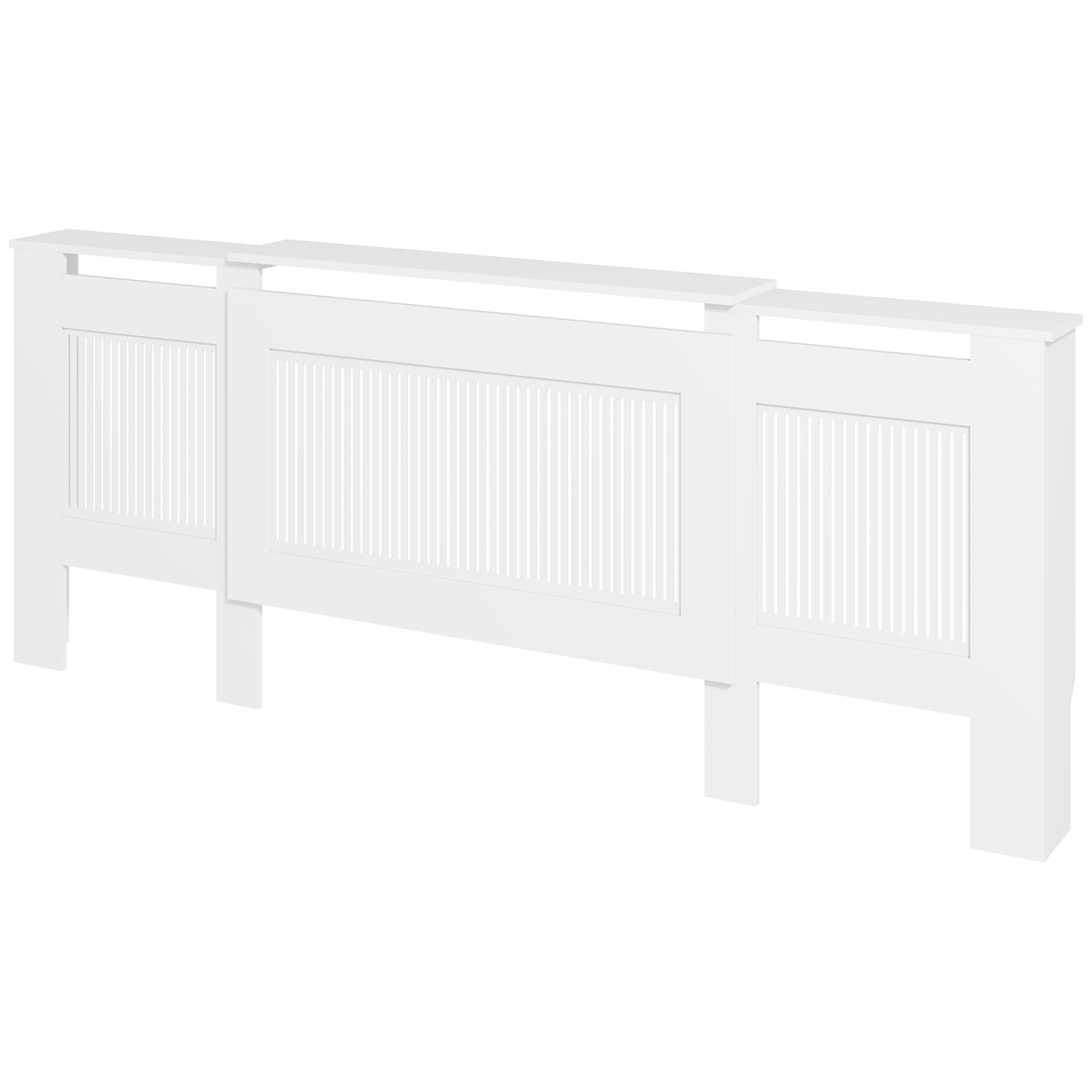 Heizkörperverkleidung, Lamellendesign, verstellbare Länge 125-201 cm, MDF, Weiß