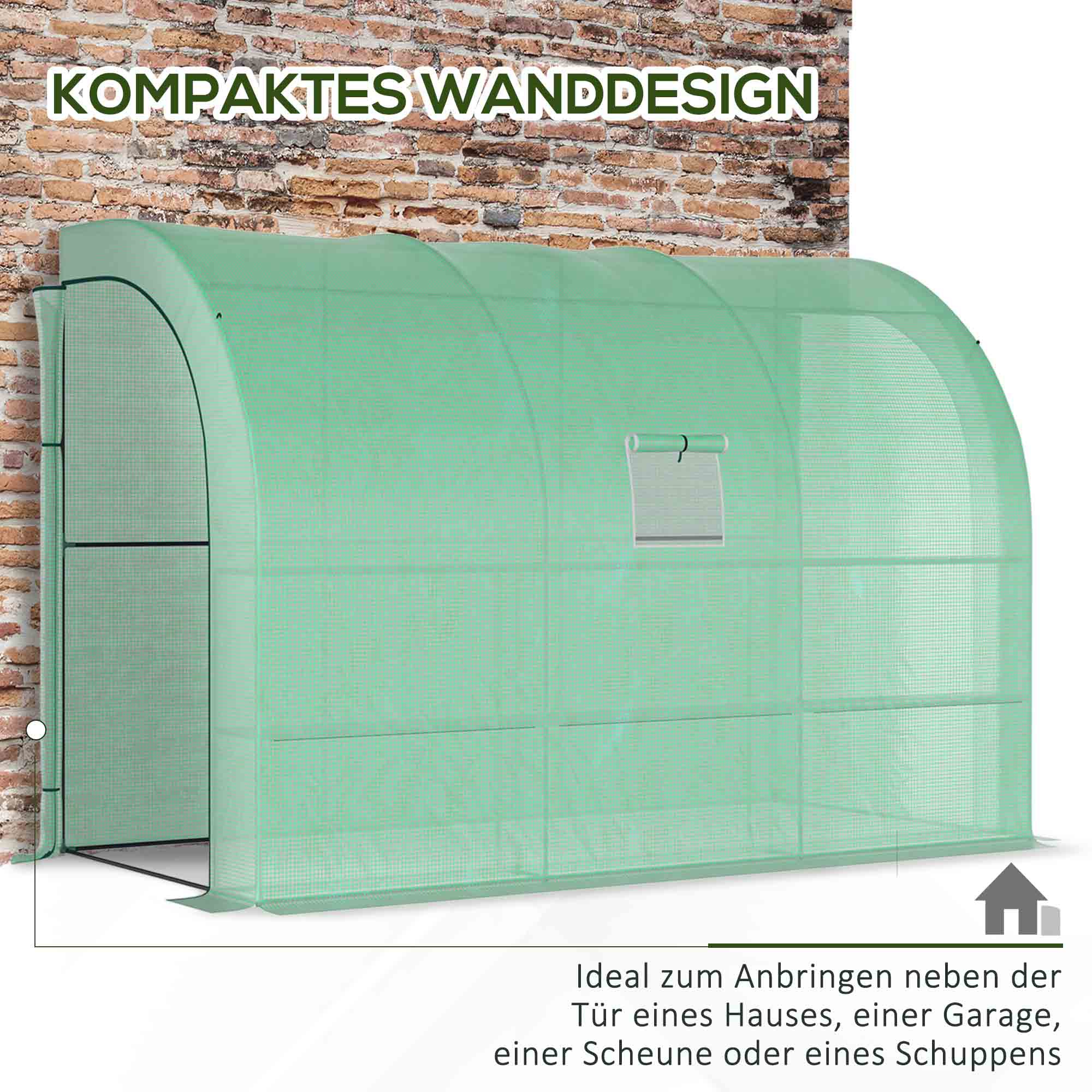 Gewächshaus, Gartengewächshaus mit Kunststoff-Abdeckung, UV-beständig, 3 Etagen, Reißverschlusstüren, Grün