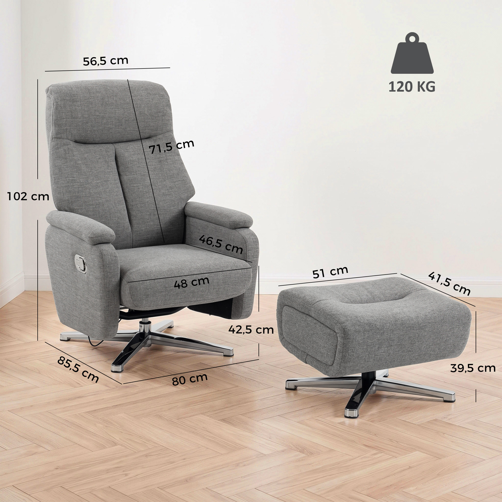 Relaxsessel manuell verstellbar Loungesessel mit Hocker Dunkelgrau