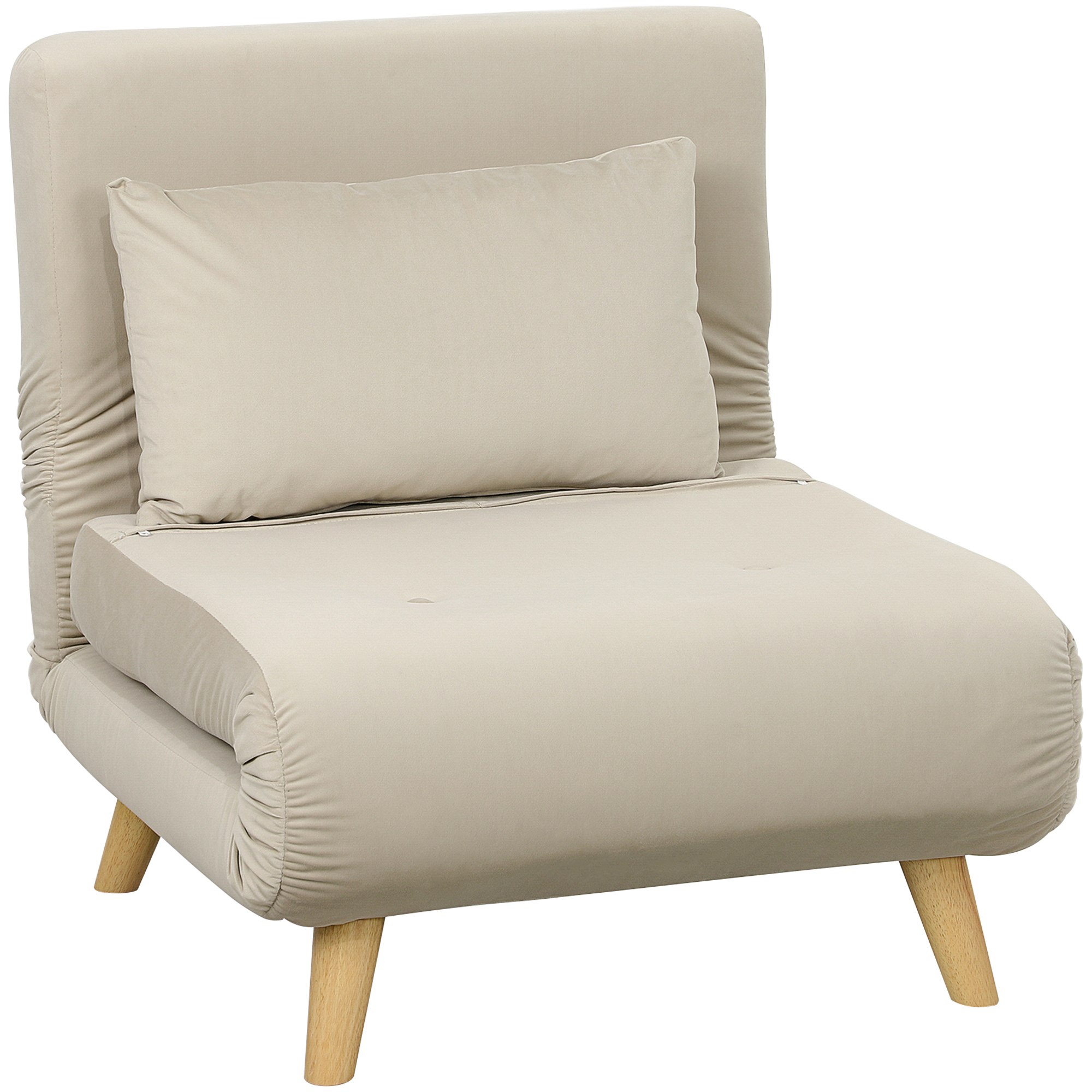 Klappsessel mit Bettfunktion, Klappbarer Relaxsessel in Samtoptik, Verstellbare Lehne, bis 120 kg belastbar, Beige