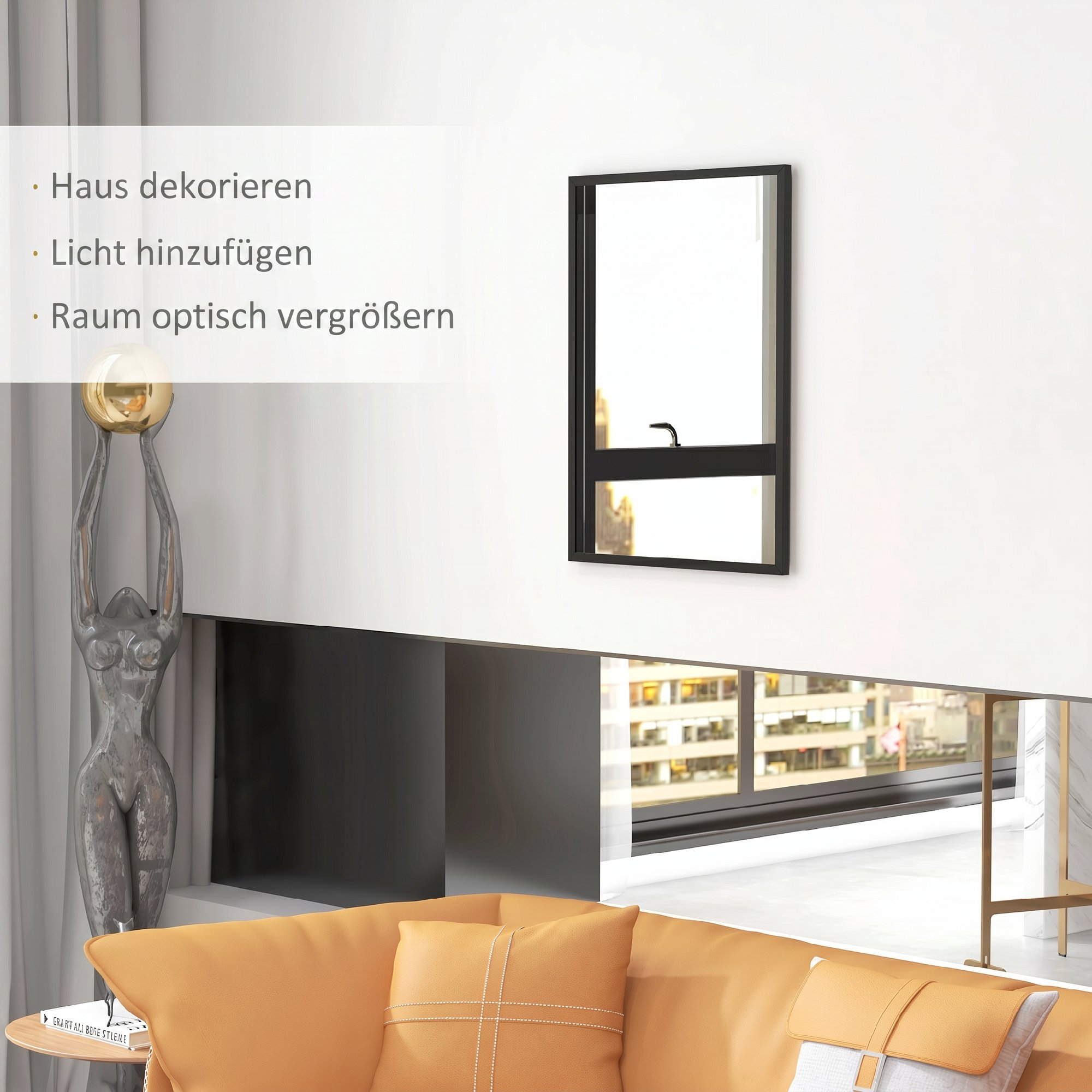Wandspiegel, 60 x 80 cm, Rahmen in Holzoptik, einfache Montage, inkl. Schrauben