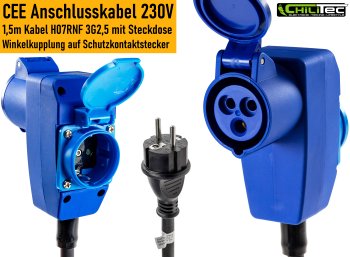 CEE Adapter 90° Winkel mit Steckdose / 230V, H07RNF 3G2,5, 1,5m Kabel
