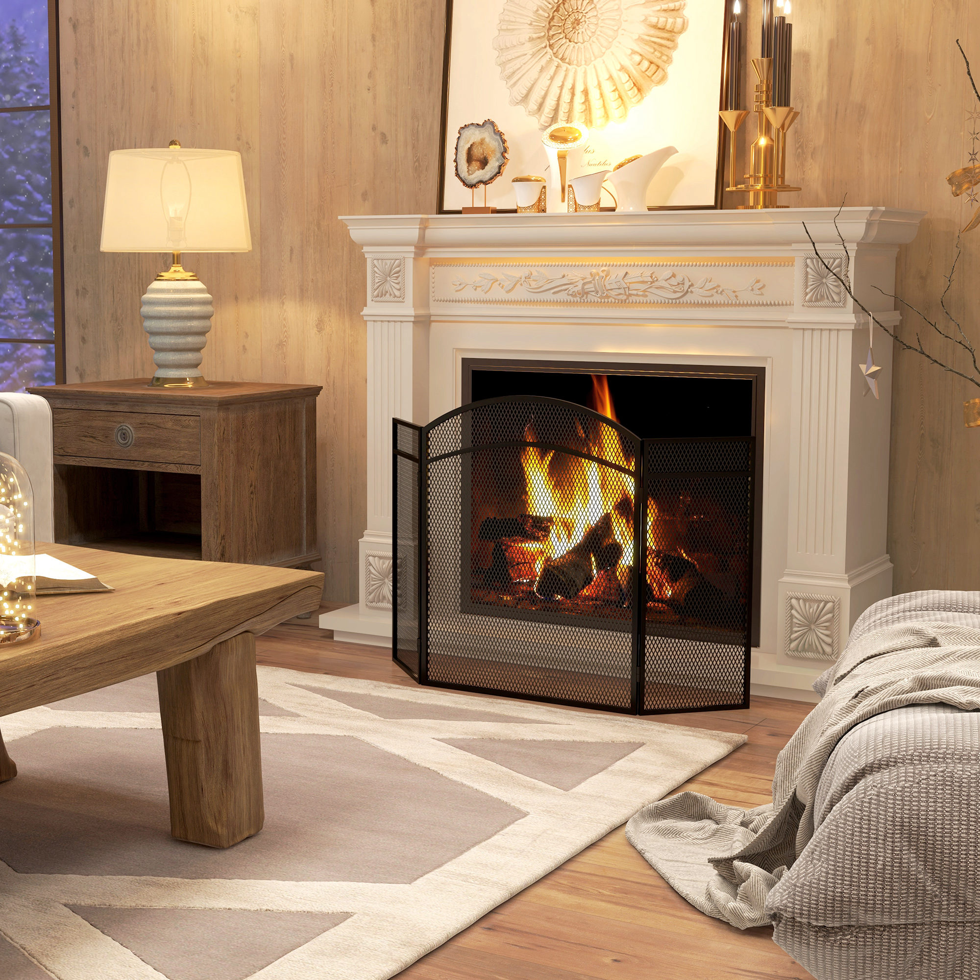 Funkenschutz für Kamine, eleganter Funkenfänger, faltbar, beschichtet, Schwarz, 96 x 60 cm