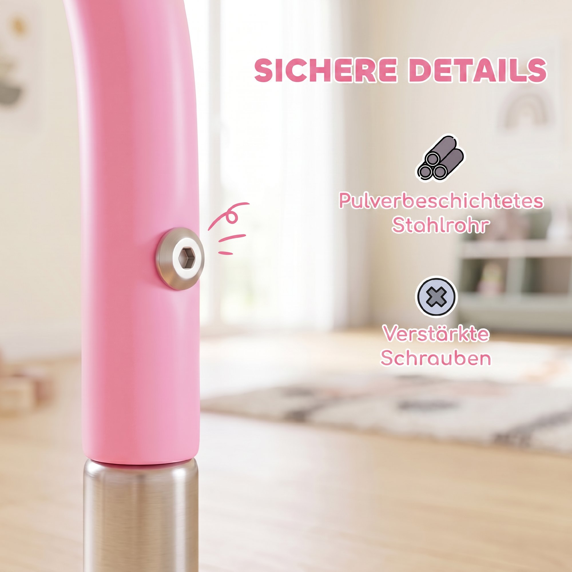 Kinder-Turnbarren mit Ringen, höhenverstellbar, klappbar, rutschfest, Stahlrahmen, 148x105x88-128 cm, Pink