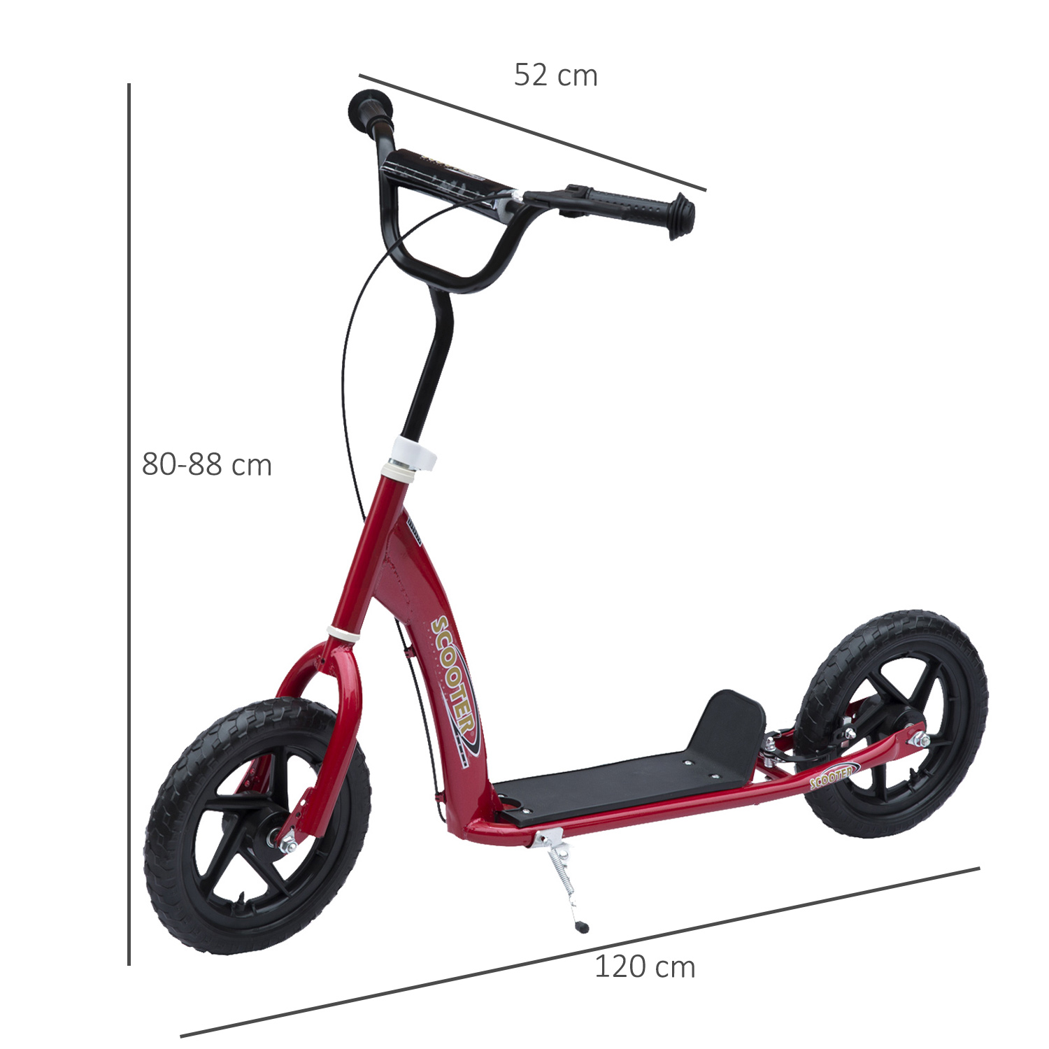 Kinderroller mit Hinterbremse Kickscooter 12 Zoll Tretroller Roller Scooter Cityroller für Kinder Kickboard Höhenverstellbar Stahl EVA Rot 120 x 52 x 80-88 cm