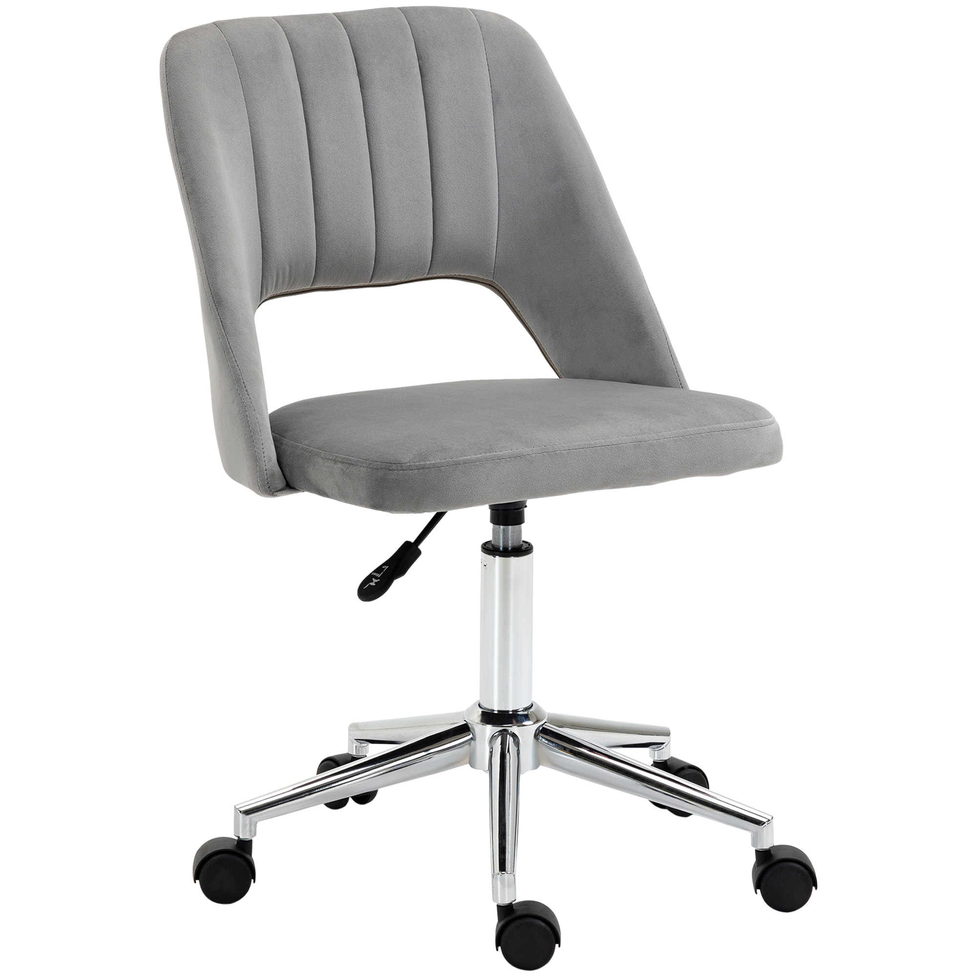 höhenverstellbarer Schreibtischstuhl mit Rollen, 360° drehbar, Jakobsmuschel-Form, Schaumstoff, 49 x 60 x 79-91 cm, Grau