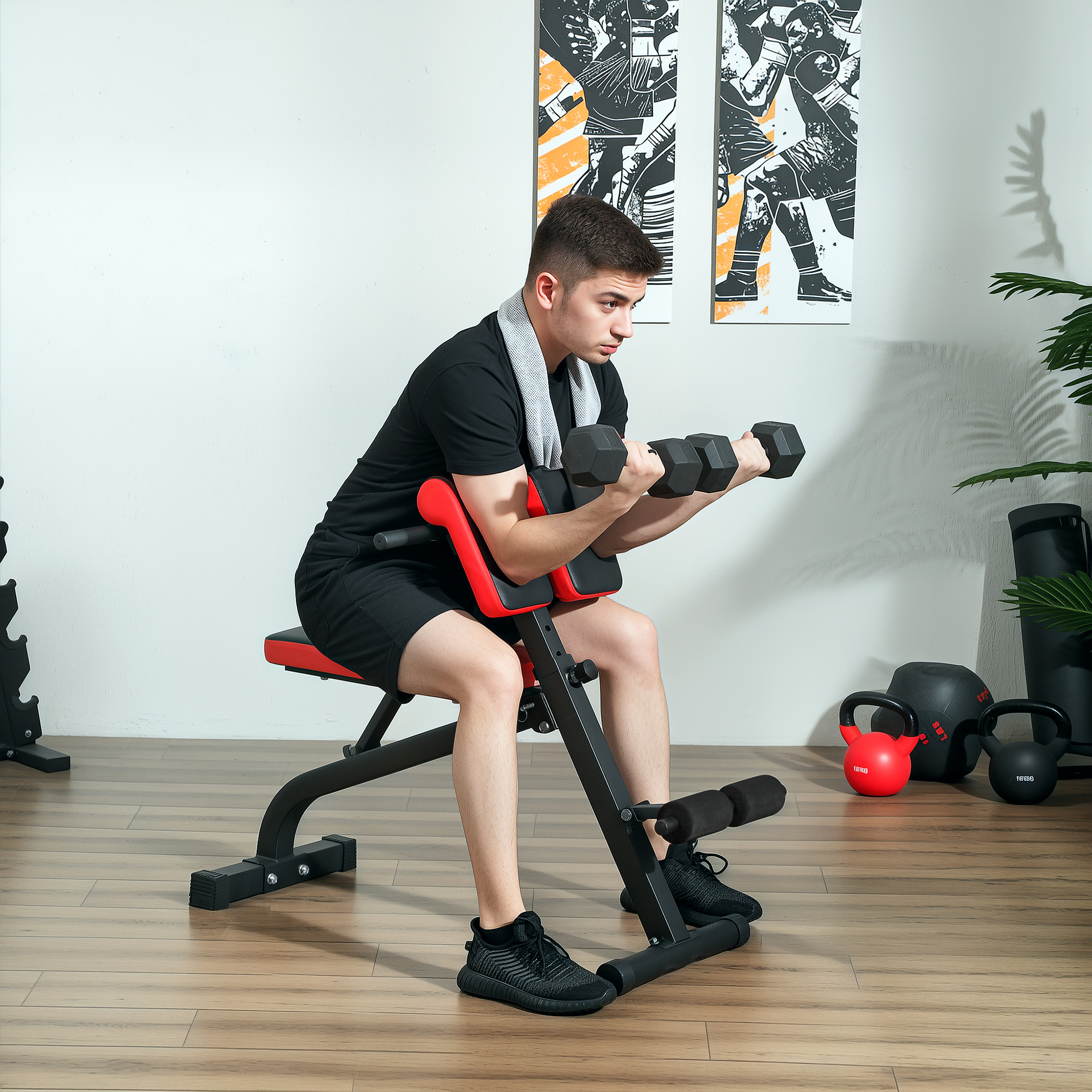 Hantelbank, Multifunktions-Trainingsbank, Klappbar Fitnessbank, bis 300 kg belastbar, Stahl, Schwarz