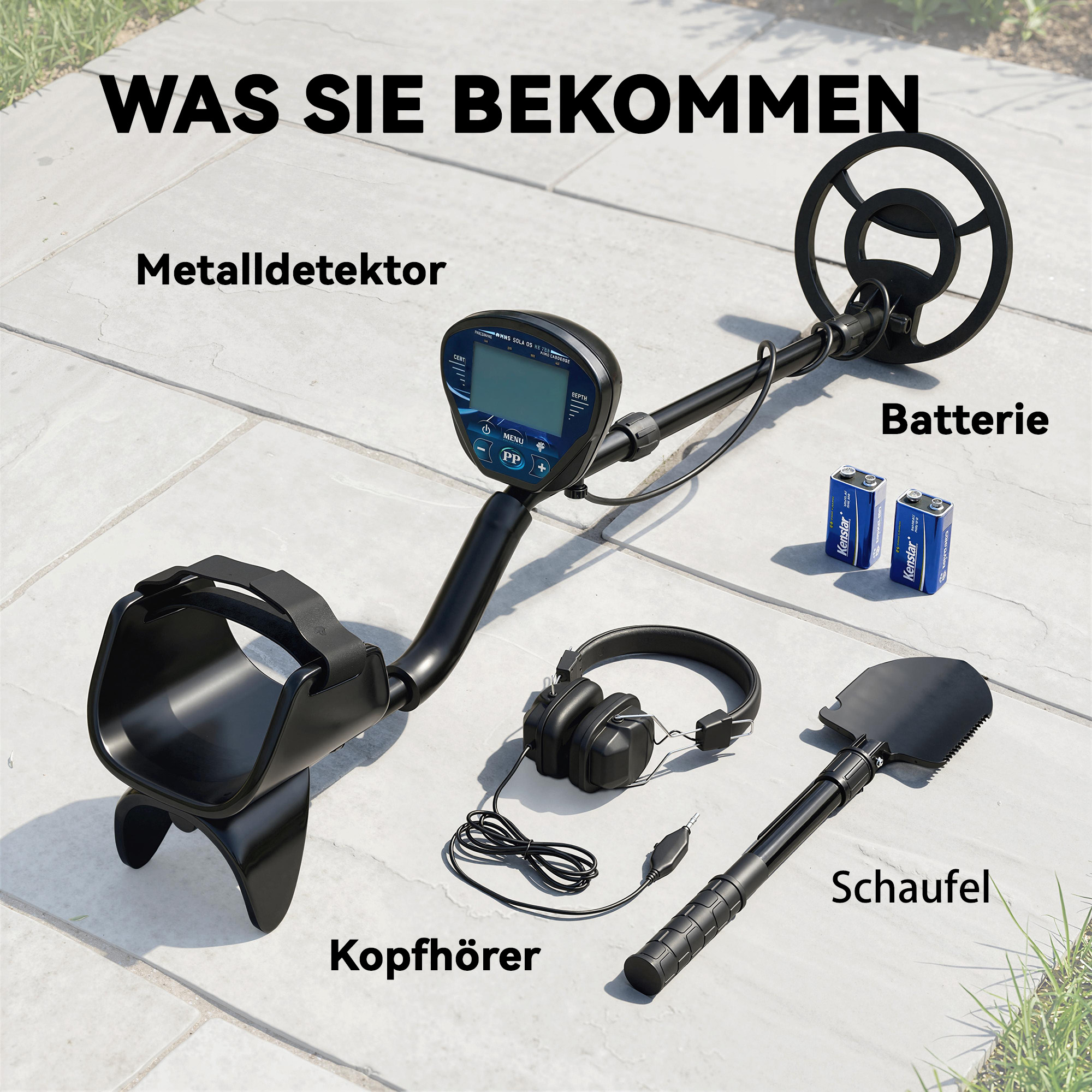 Metalldetektor IP68 Wasserdicht Metallsuchgerät mit 3 Modi Kopfhörer Schaufel Spule LCD-Display 7 Zoll Detektionstiefe
