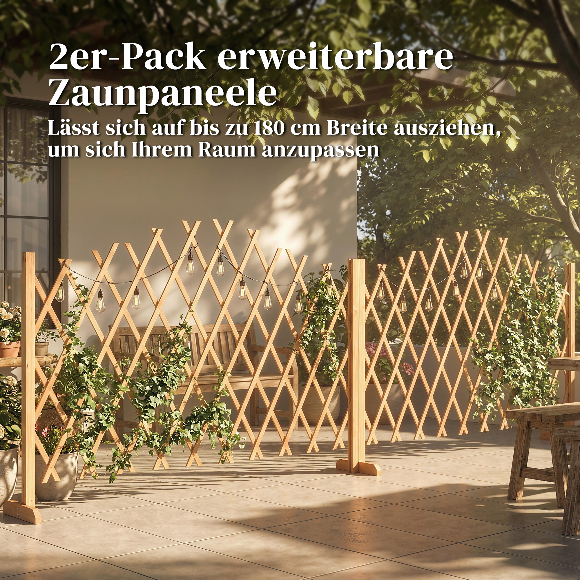 Absperrgitter 2er-Set Scherengitter ausziehbar freistehender Scherensperre mit Standfüßen 180 x 30 x 103 cm Braun