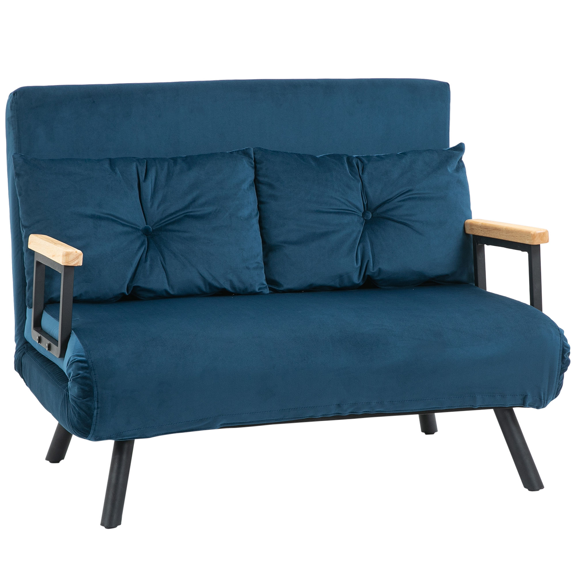 Schlafsofa 2er-Sofa Samtsofa, Schlaffunktion, inkl. 2 Kissen, Samtoptik, Natur + Blau