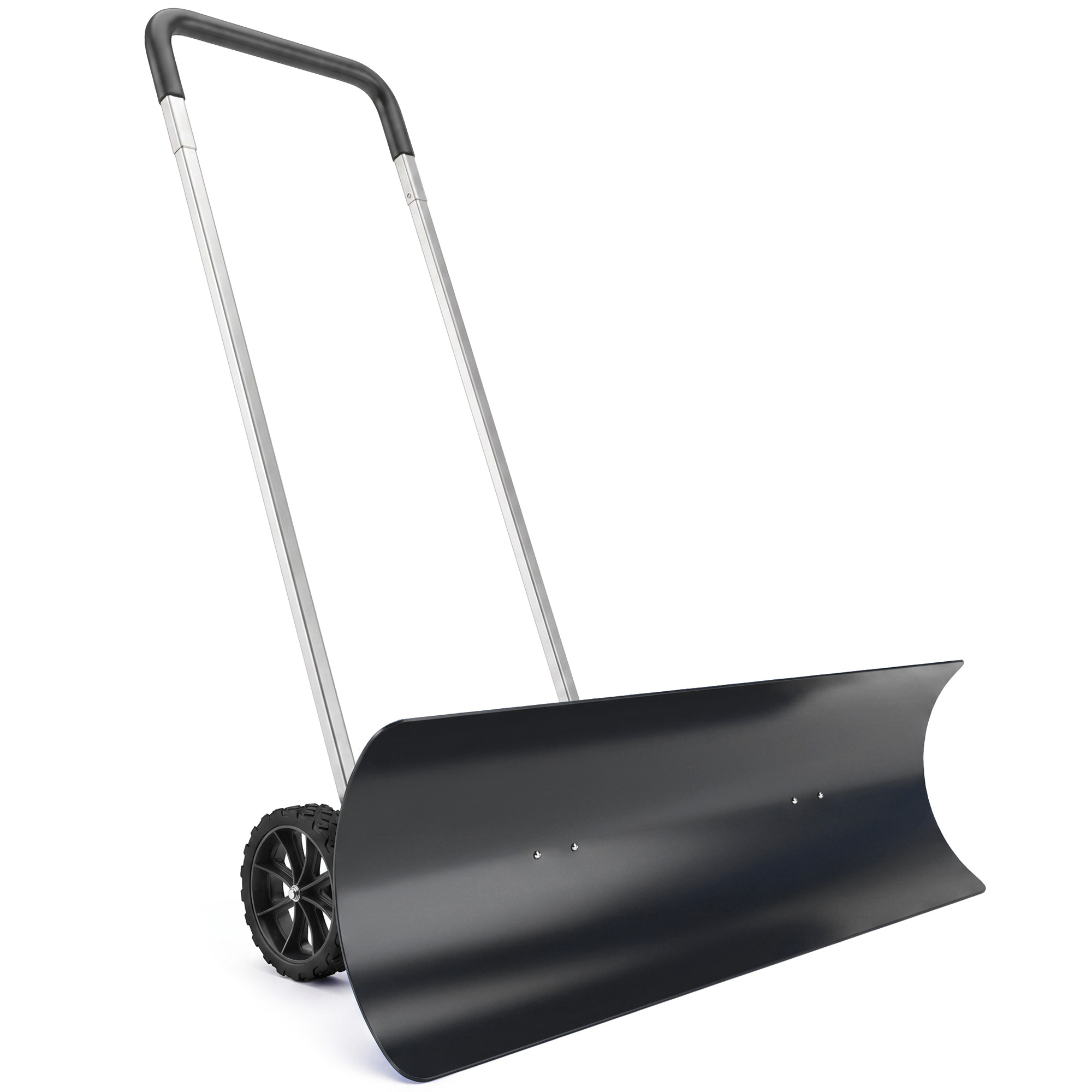 Schneeschieber groß 95 cm extra breit Aluminium Schneeschaufel mit Rädern verstellbar & rutschfest Griff, angewinkelt
