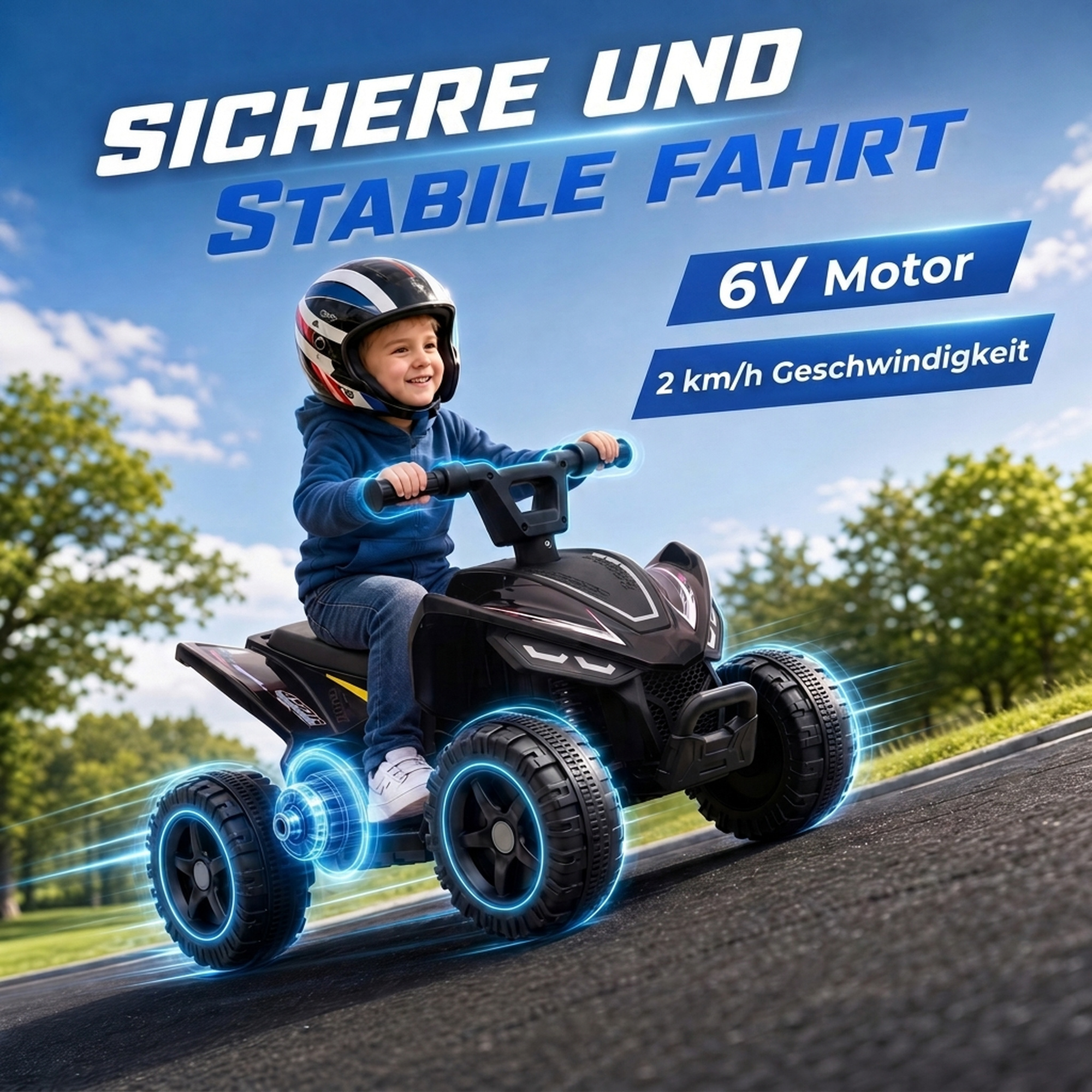 Kinder Quad Elektro 6V Kinderquad mit Lithium-Akku Vorwärtsfunktion Lenkerknopf-Steuerung 1,5-2 Jahre Schwarz