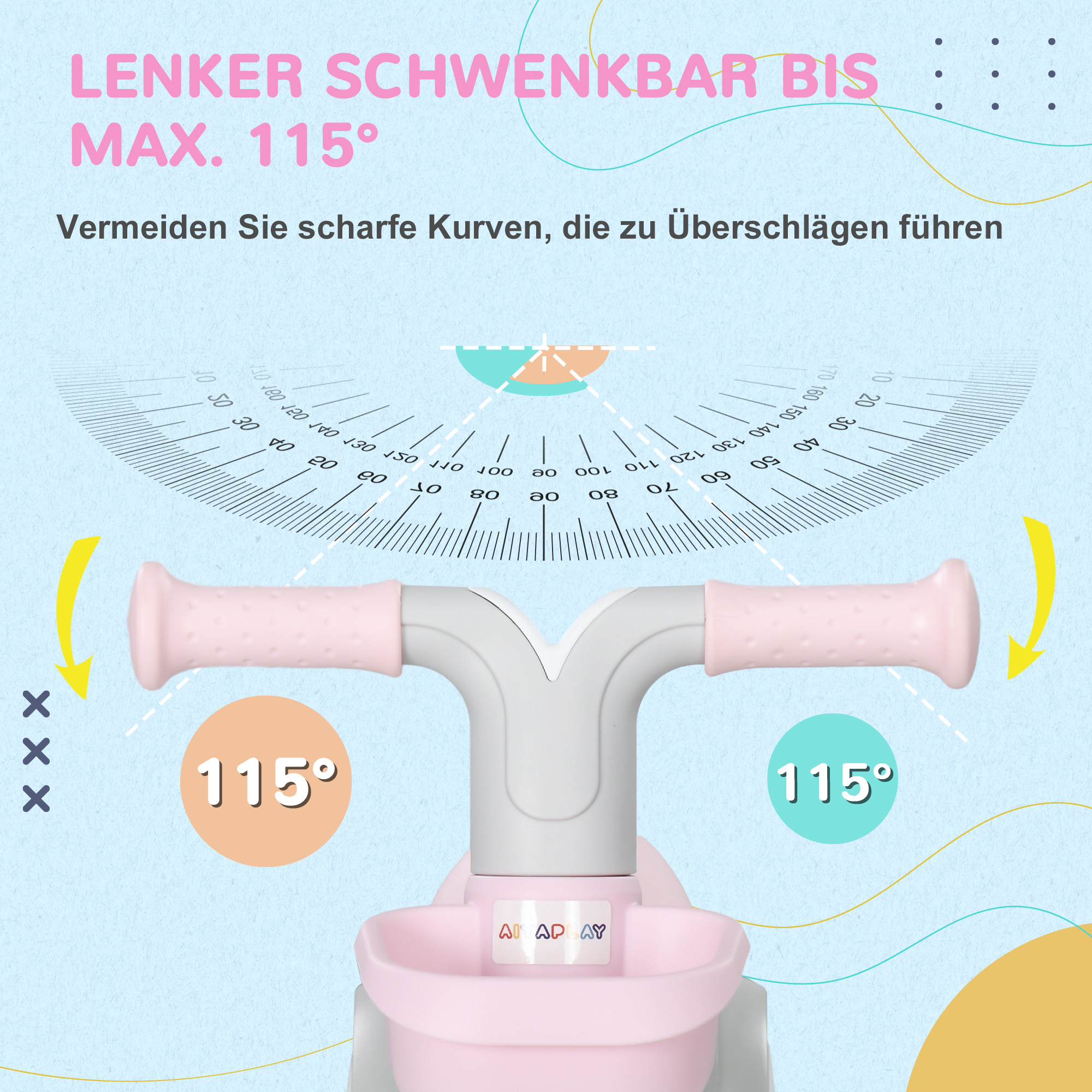 Laufrad, verstellbarer Sitz, geräuschlose Räder, 56x27x39 cm, Rosa/Weiß