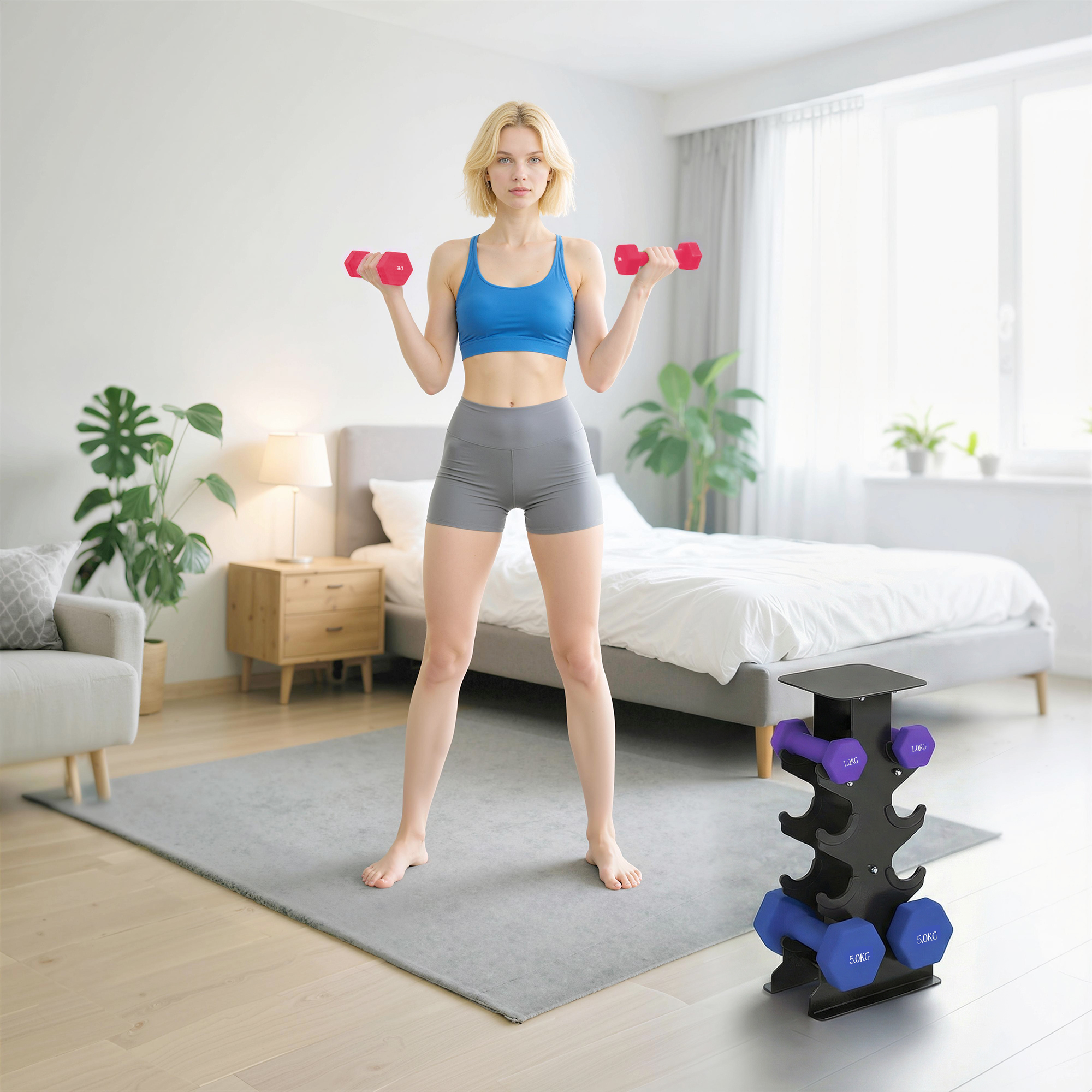 Hantel-Set 3 Paar Kurzhanteln mit Aufbewahrungsständer rutschfeste Griff, 1-5 kg Hexagon