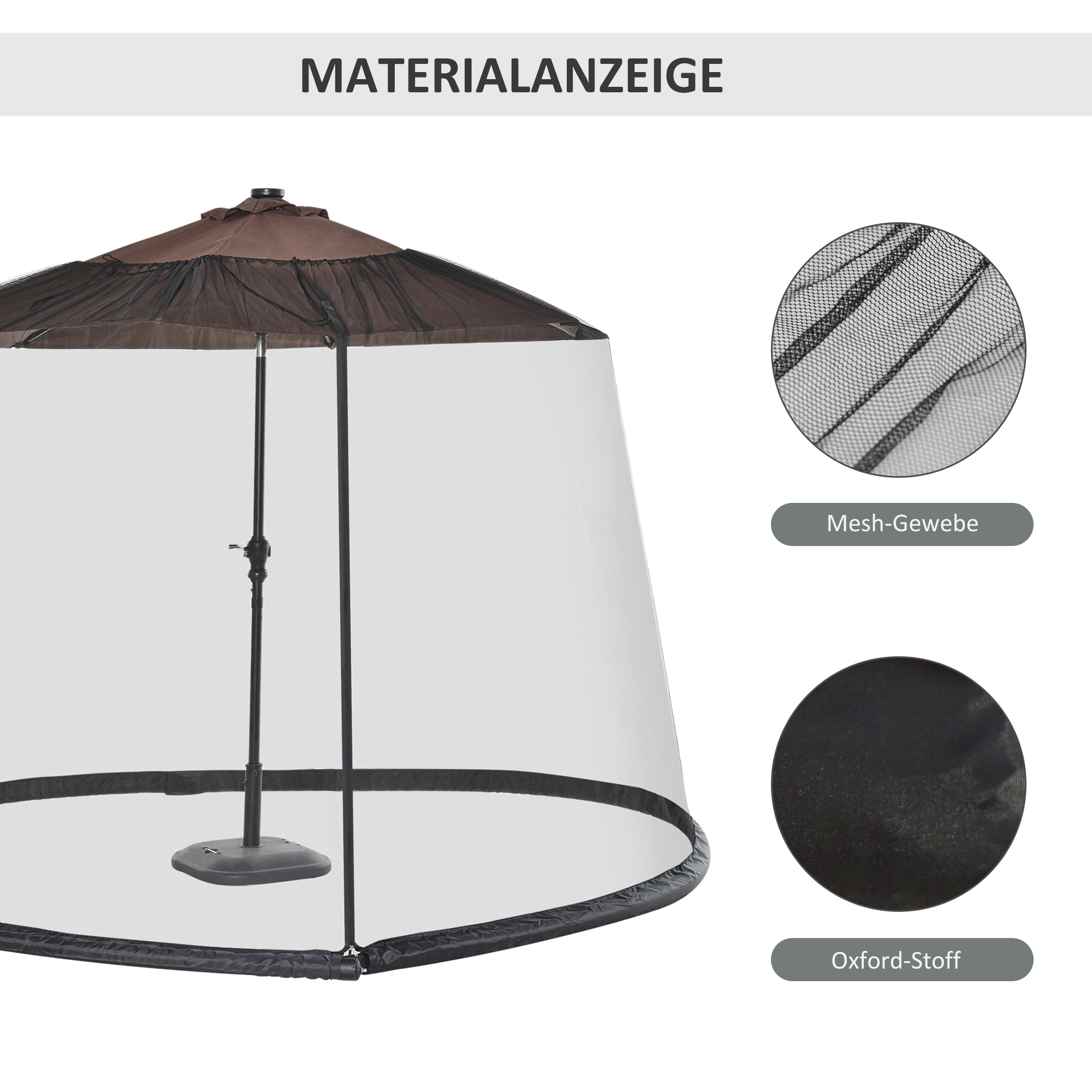 Moskitonetz für Sonnenschirm Fliegennetz Mückennetz, Schwarz, Ø3 x H2,3 m