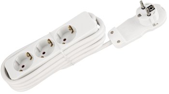 Schutzkontakt-Steckdosenleiste 3-fach / 3600W, 2m Kabel, weiß, Flachstecker