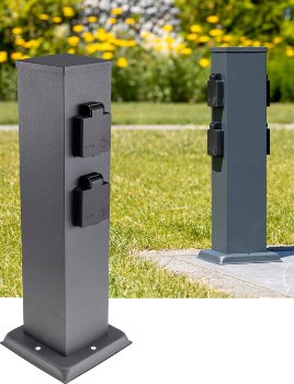 Steckdosensäule 4-fach, IP44, Anthrazit, 250V~/ 16A, 13x13x40cm