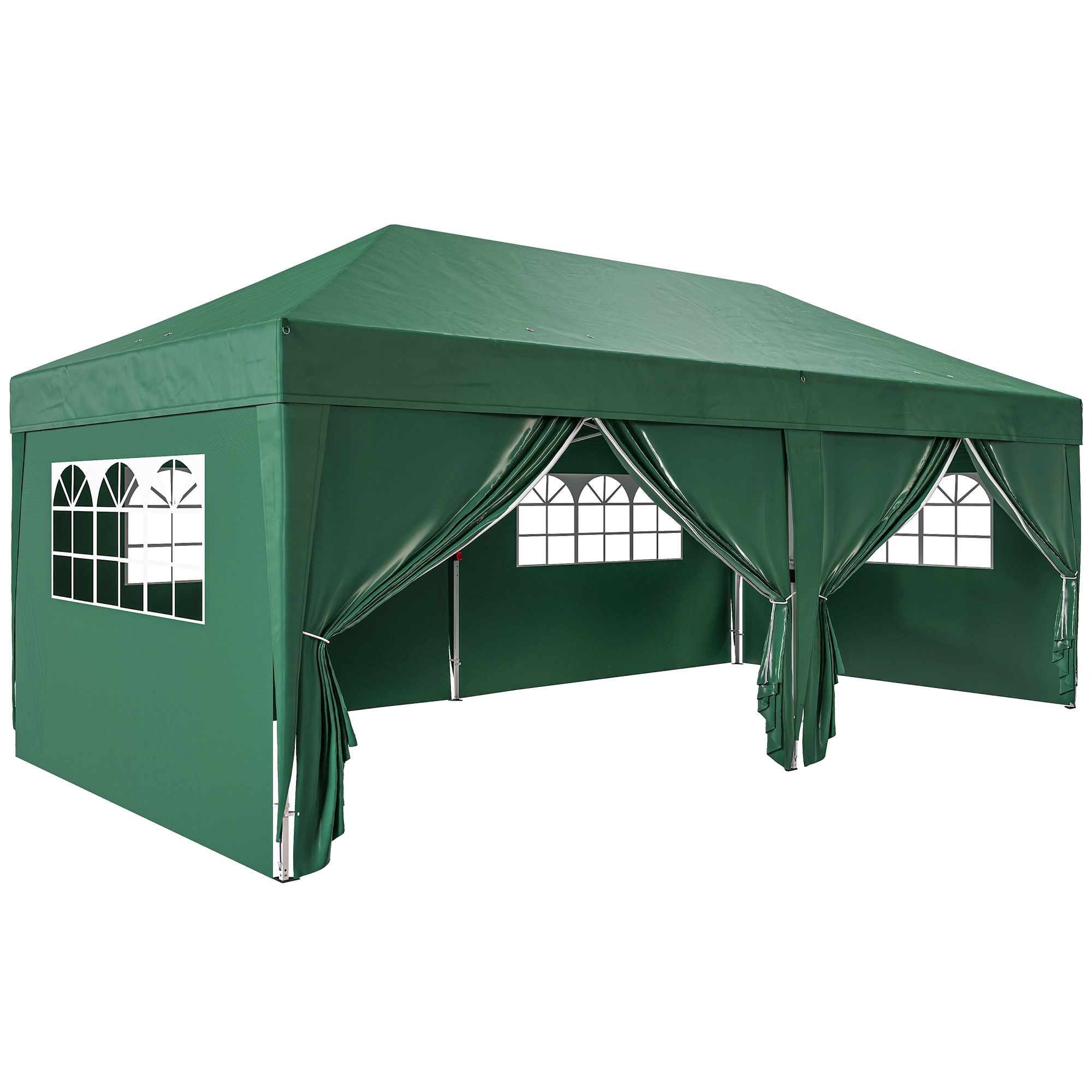 Pavillon ca. 6x3m Stabil Winterfest Pop-up Faltpavillon mit Fenster Reißverschlusstür Seitenteilen UV Schutz