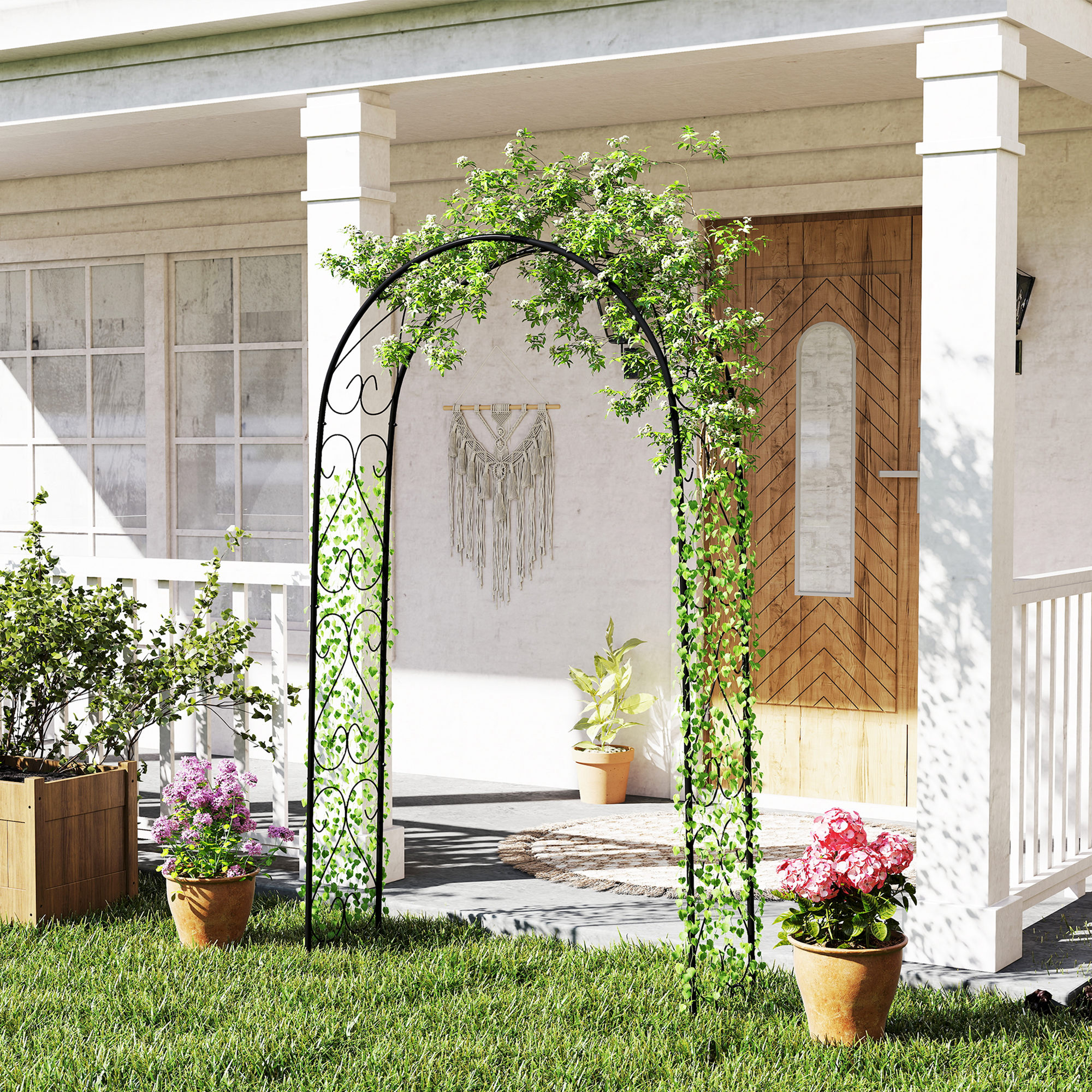 Rogenbogen Gartenbogen Torbogen, Vintage Design, 125 x 37 x 230 cm, Schwarz