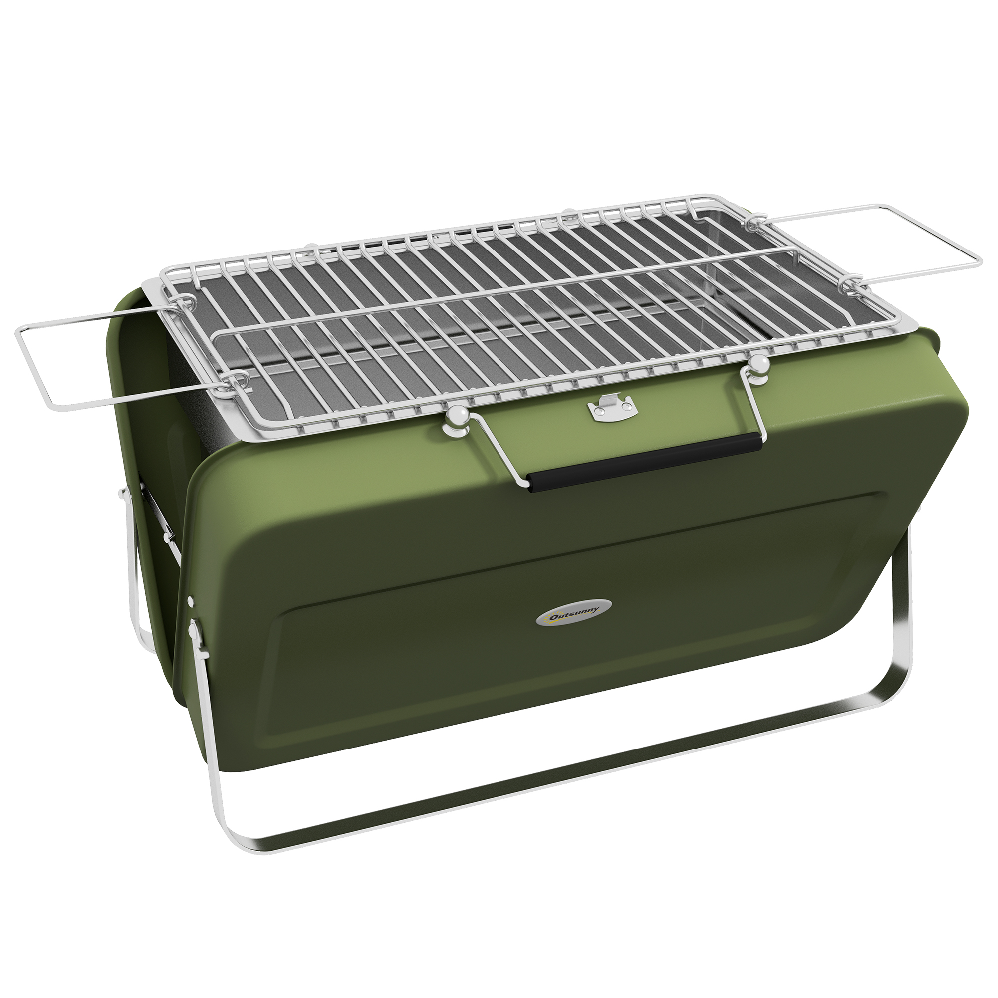 Koffergrill, Mini-Kohlegrill, klappbar, mit Kohleschale und Ascheauffangschale, Metallgehäuse, Grün