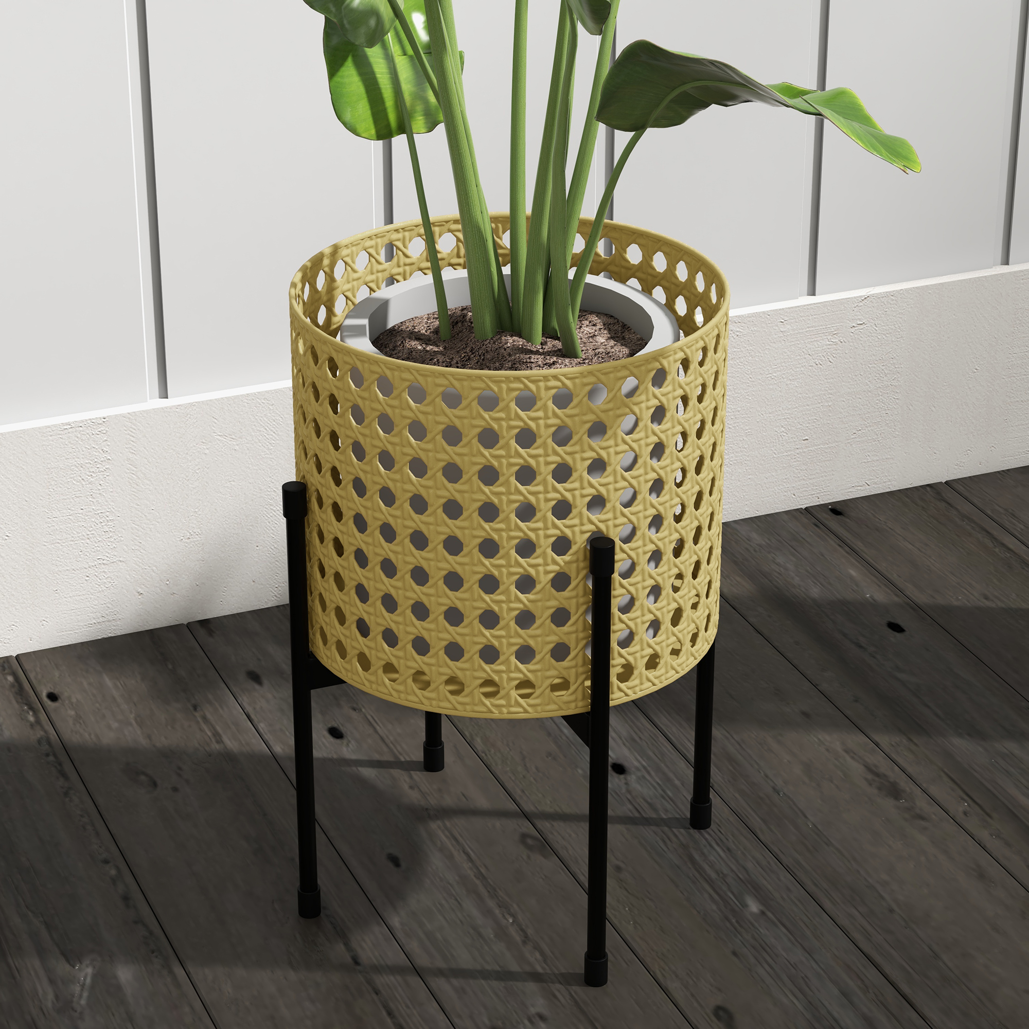 Blumenständer, 3er-Set, rostfreies Metallgestell, In- und Outdoor, Schwarz/Gold