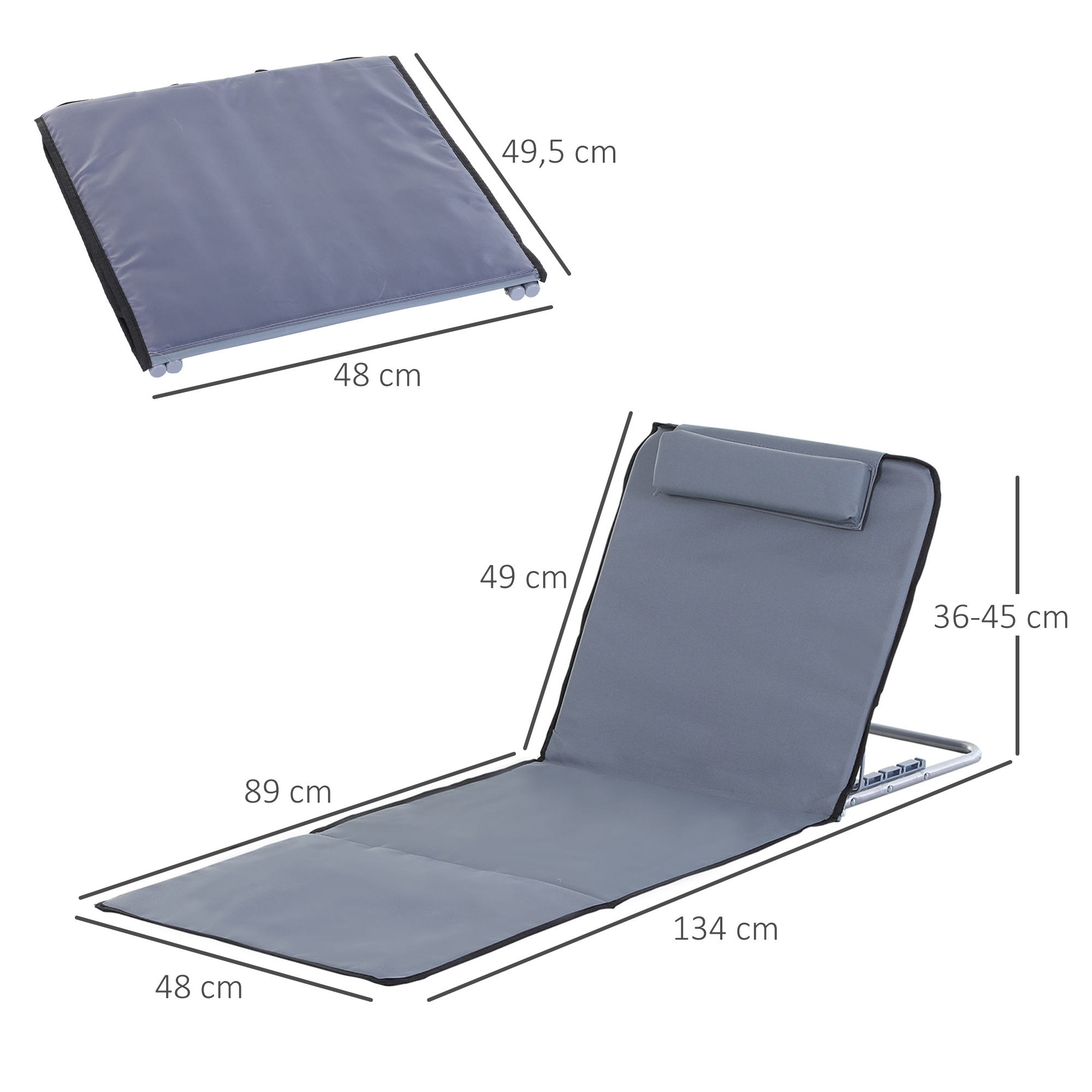 Sonnenliege klappbar Gartenliege mit Kopfkissen Liegestuhl mit 5-Fach verstellbare Rückenlehne Strandliege mit Tragetasche Gartenstuhl für Garten Urlaub Outdoor Strand Pool, Grau