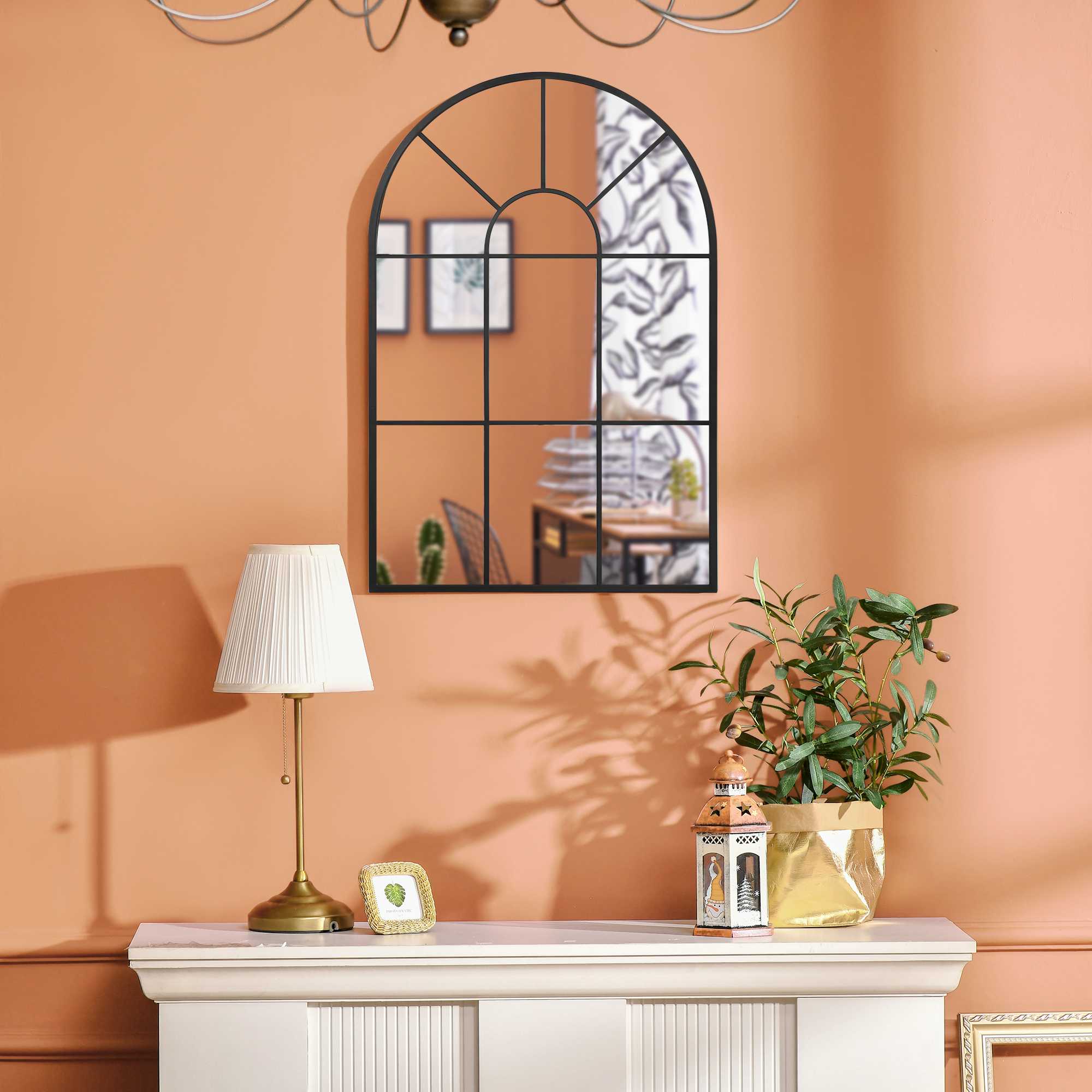 Fensterspiegel mit Metallrahmen, 91 cm x 2 cm x 60 cm Schwarz