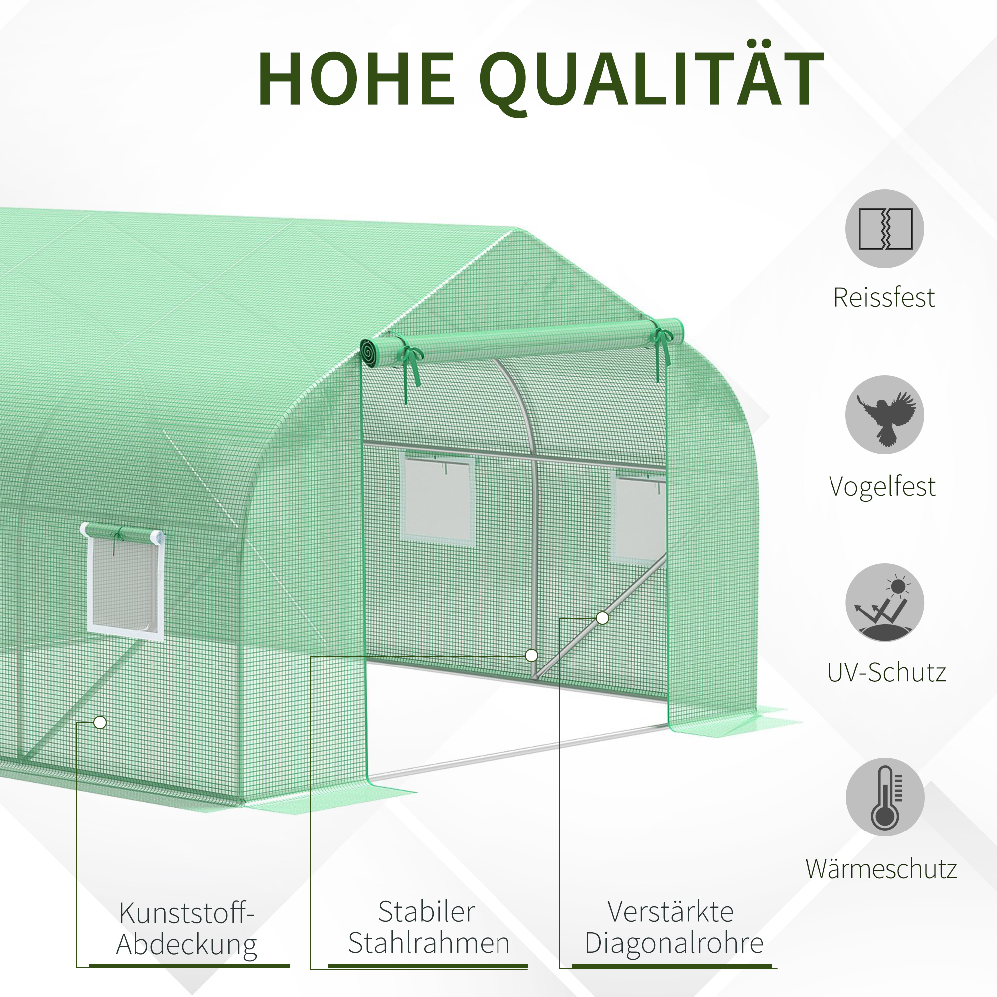 Folien Gewächshaus Foliengewächshaus Treibhaus Frühbeet Pflanzenhaus Tomatenhaus Giebeldach  350L × 300B × 200H cm