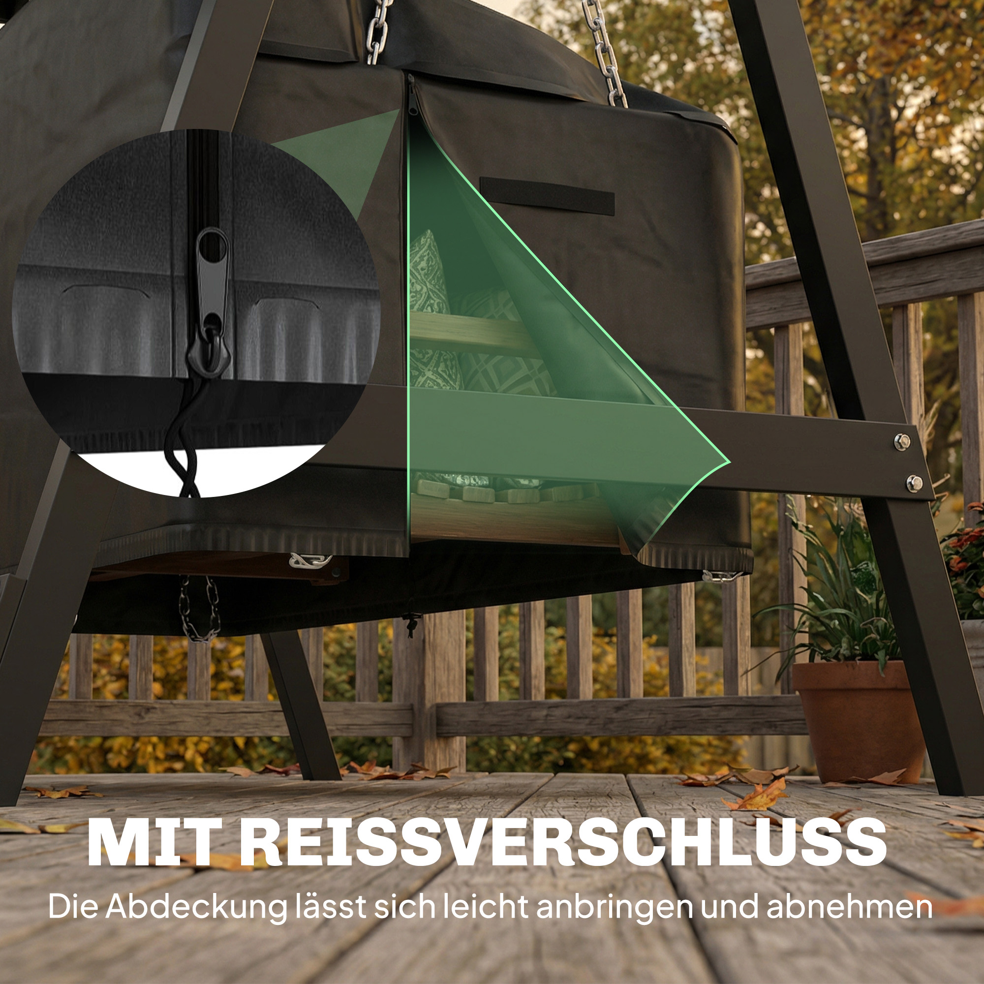 2-Sitzer Gartenschaukel-Abdeckung, wasserdichte Schutzhülle, winddicht und UV-beständig, 420D Oxford-Stoff