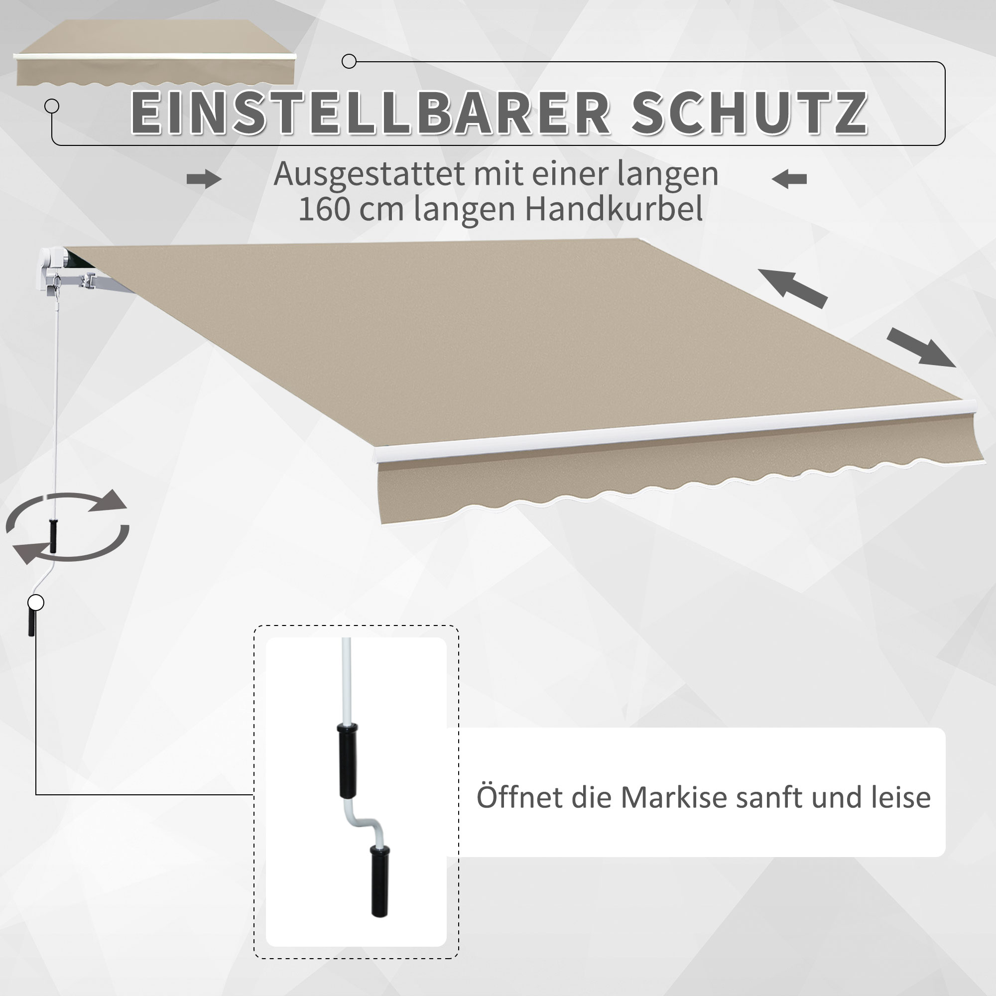 Gelenkarmmarkise Verstellbare Klemmmarkise Terrassenmarkise 3,95 x 3m Sonnenschutz mit Kurbel, Balkonmarkise, Beige