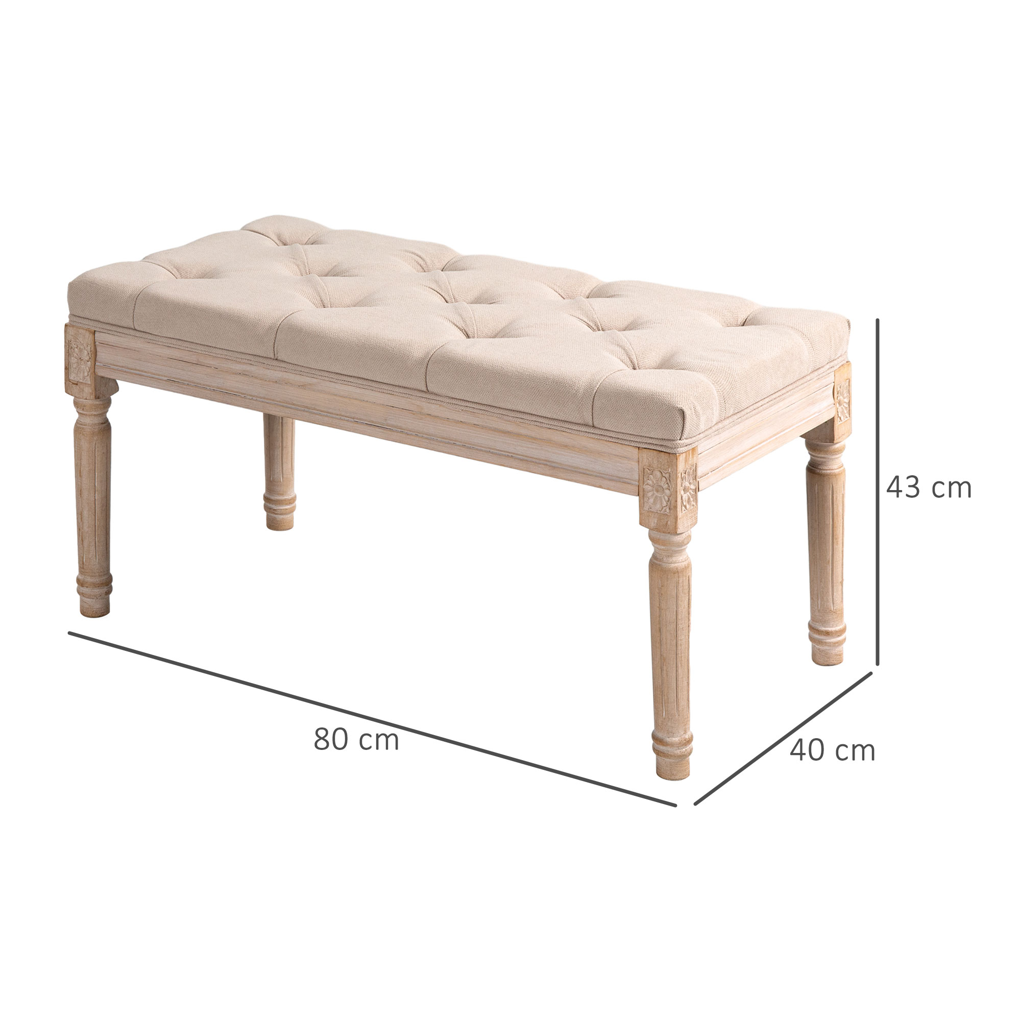 Sitzbank Vintagedesign Vintagebank, Knopfheftung, gedrechselte Beine, Shabby Chic, Creme