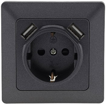MILOS Schutzkontakt-Steckdose, Anthrazit / 250V~/ 16A, UP, 2x USB Buchse je 5V/1A
