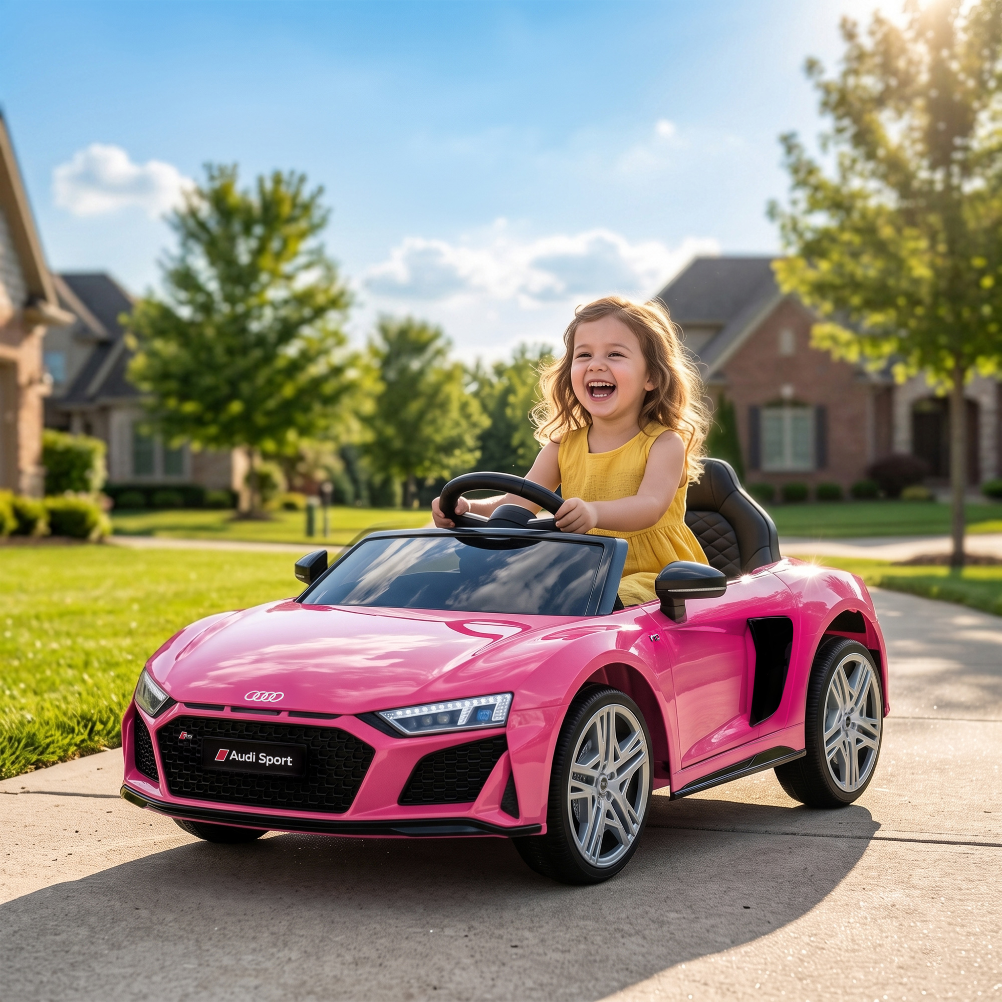 Kinder Elektroauto 12V Kinderauto mit Fernbedienung Lithium-Akku 2 Motor Sanftanlauf Hinterradfederung Rosa