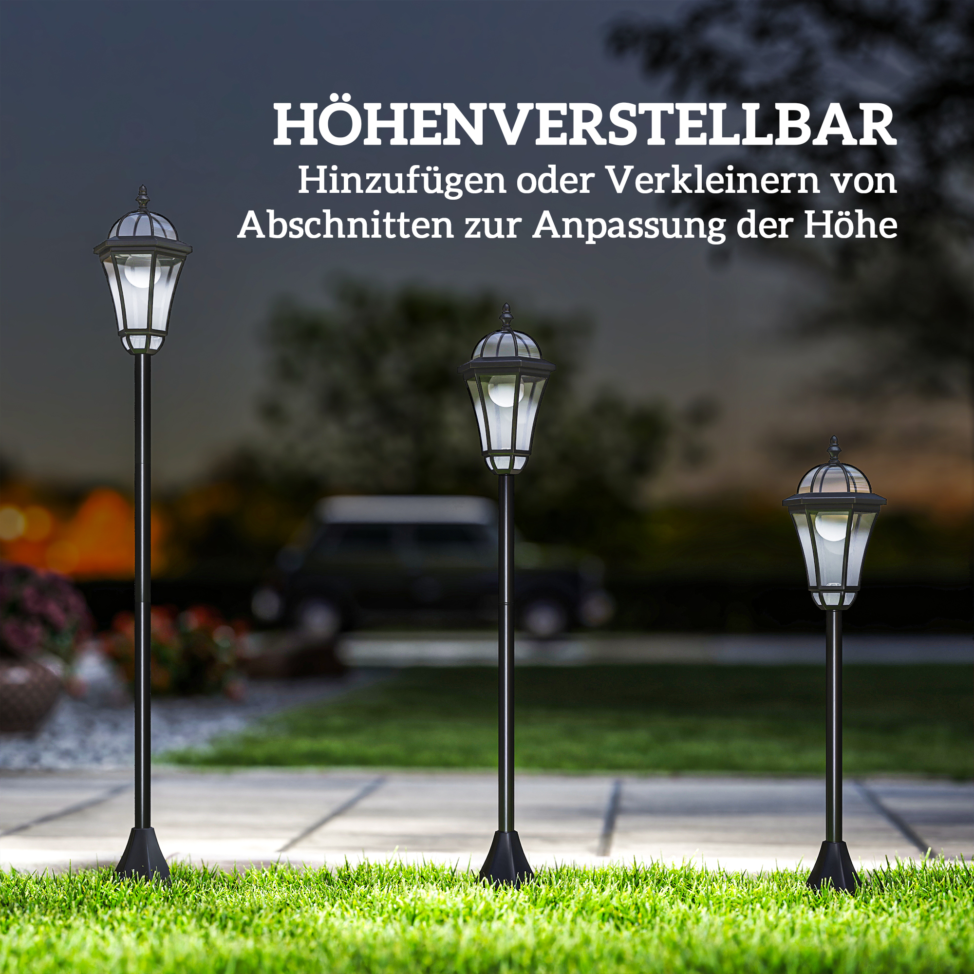 Solar Gartenlaterne 2er Set, Wetterfeste Wegleuchte 129 cm hoch, mit LED, 6 Std, Beleuchtung, IP44, Solarlampe für Außen, Schwarz