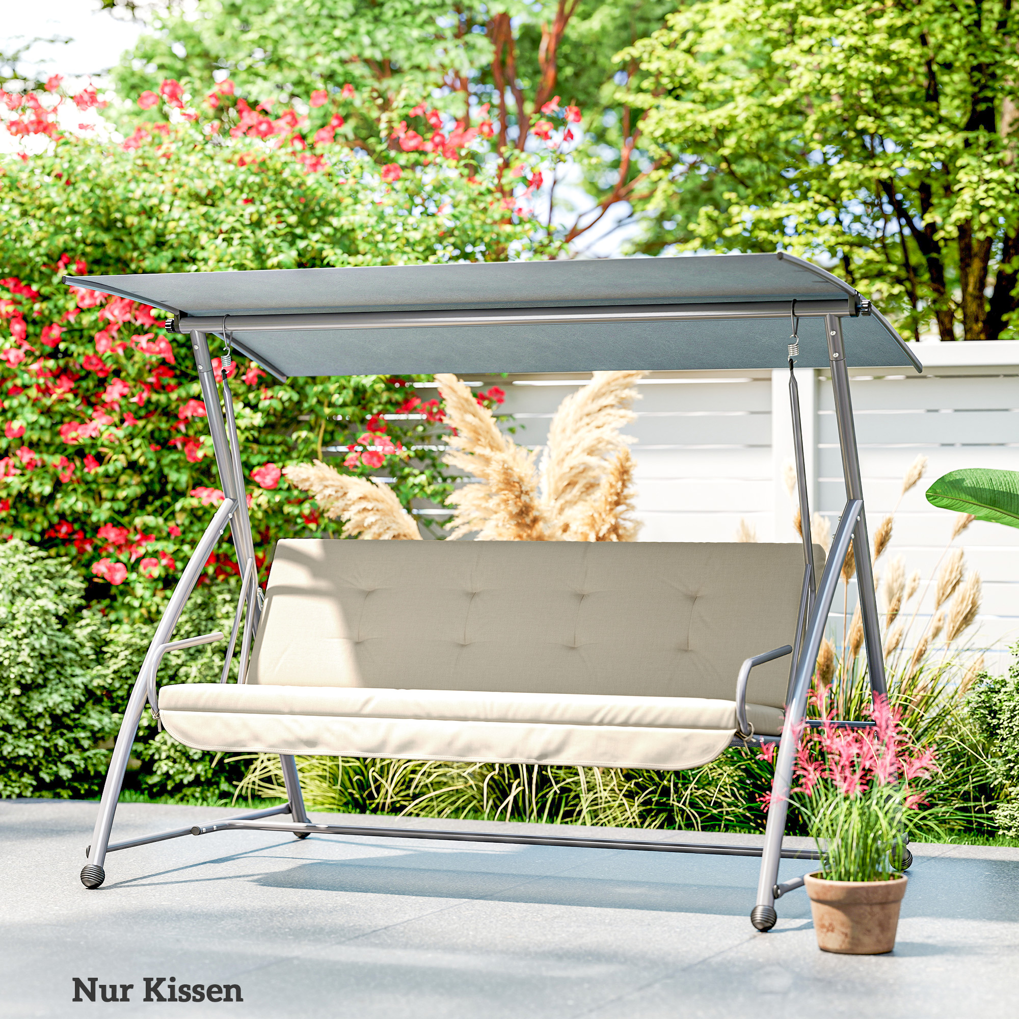 Auflagen-Set für Hollywoodschaukel 170 cm Stuhlkissen Schaukelauflage Sitzkissen Gartenschaukel Gartenpolster Rückenkissen Seitenkissen Beige