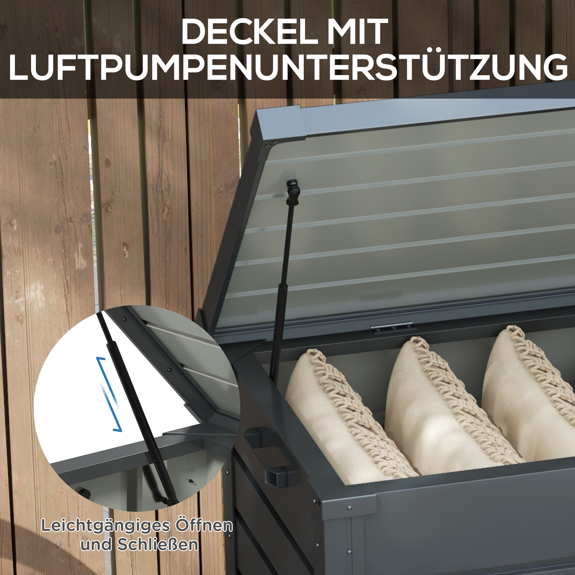 Outdoor Aufbewahrungsbox, Gartenbox, Kissenbox, wetterbeständig, 4 Rollen, 100 x 62 x 65 cm, Dunkelgrau