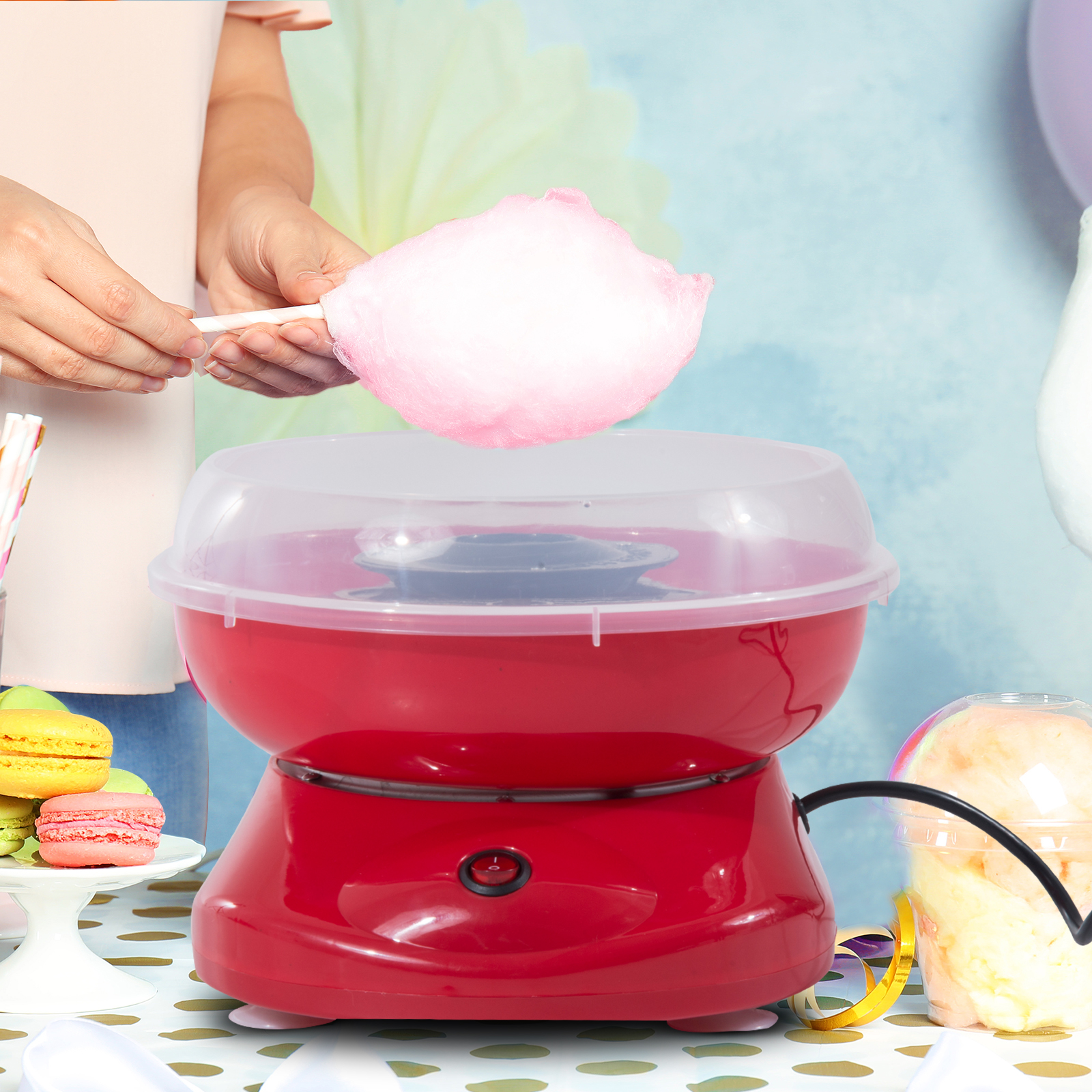 Zuckerwattemaschine, einfach zu bedienendes Zuckerwattegerät, für Erwachsene und Kinder, Edelstahl, PP, Rot