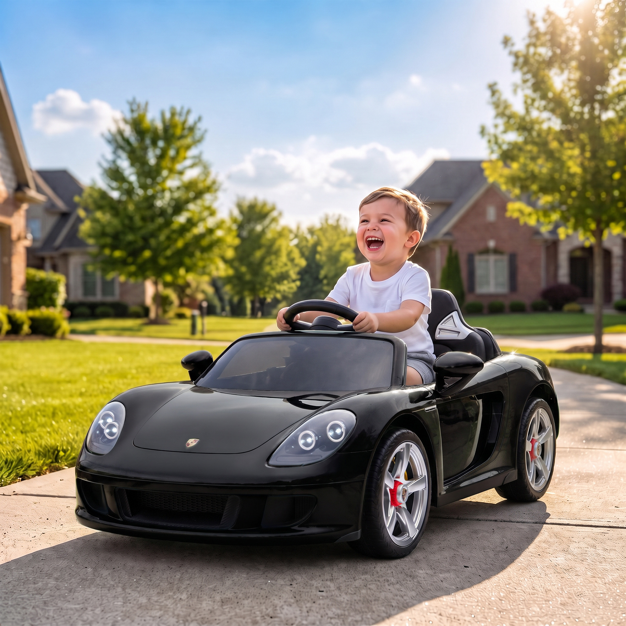 Kinder Elektroauto Porsche 12V Kinderauto mit Lithium-Akku Fernbedienung 2 Motoren Sanftanlauf Hinterradfederung