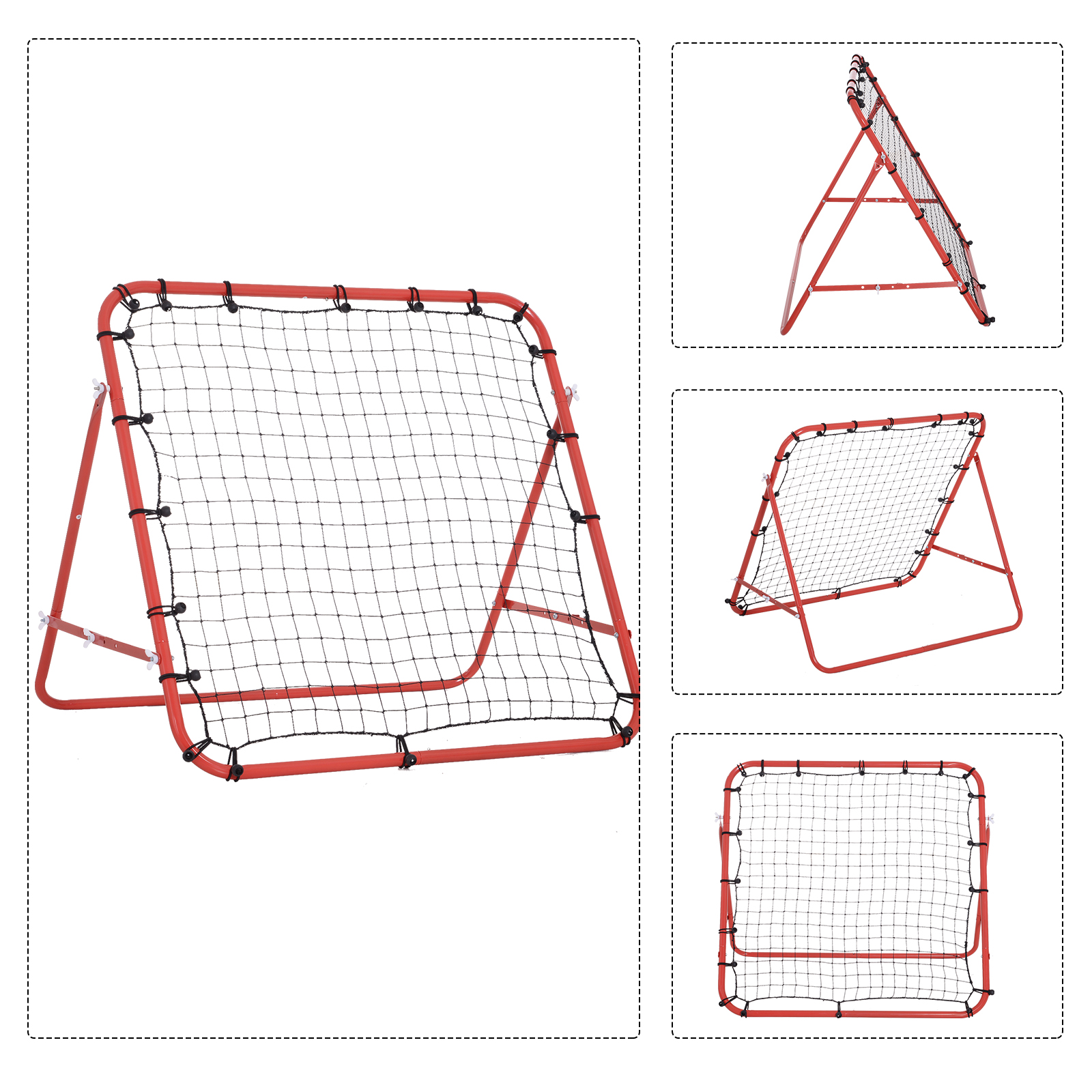 Rebounder für Fußball, 84 x 84 cm Fussball Rebounder mit stufenlos verstellbarem Winkel, Kickback Rückprallwand Fußballtor für Jugendliche Schuss-, Pass- und Ballannahmetraining Rot